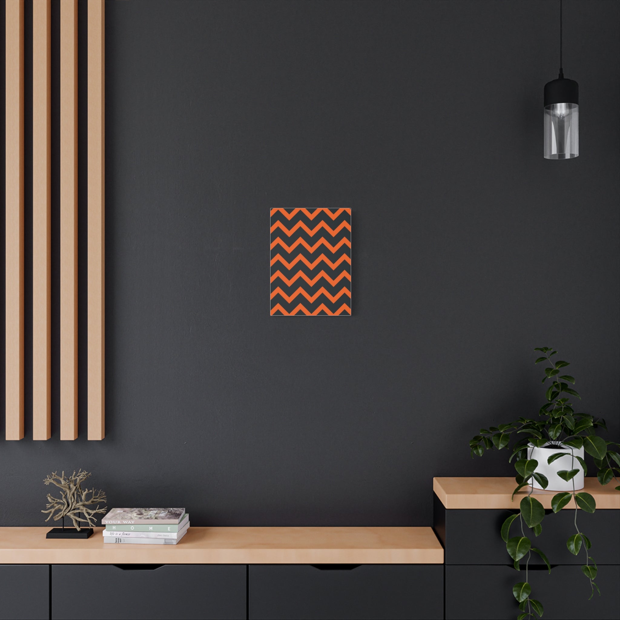 Orange & Navy Chevron Matte Canvas Art