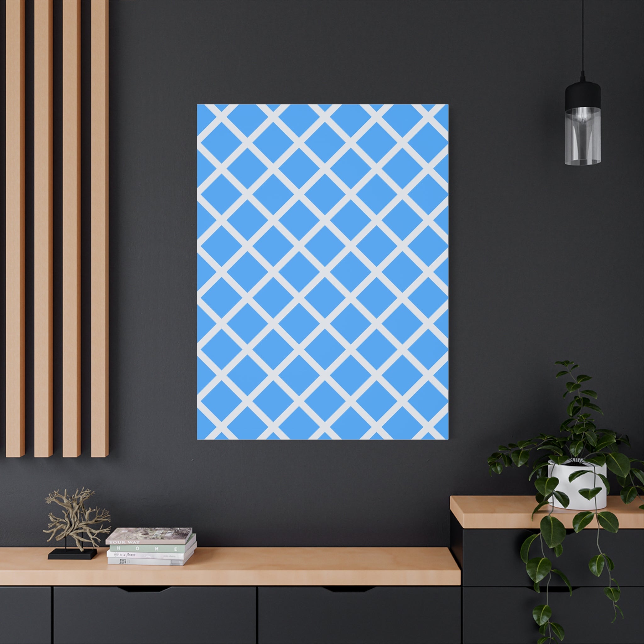 Sky Blue Diamond Grid Matte Canvas Art