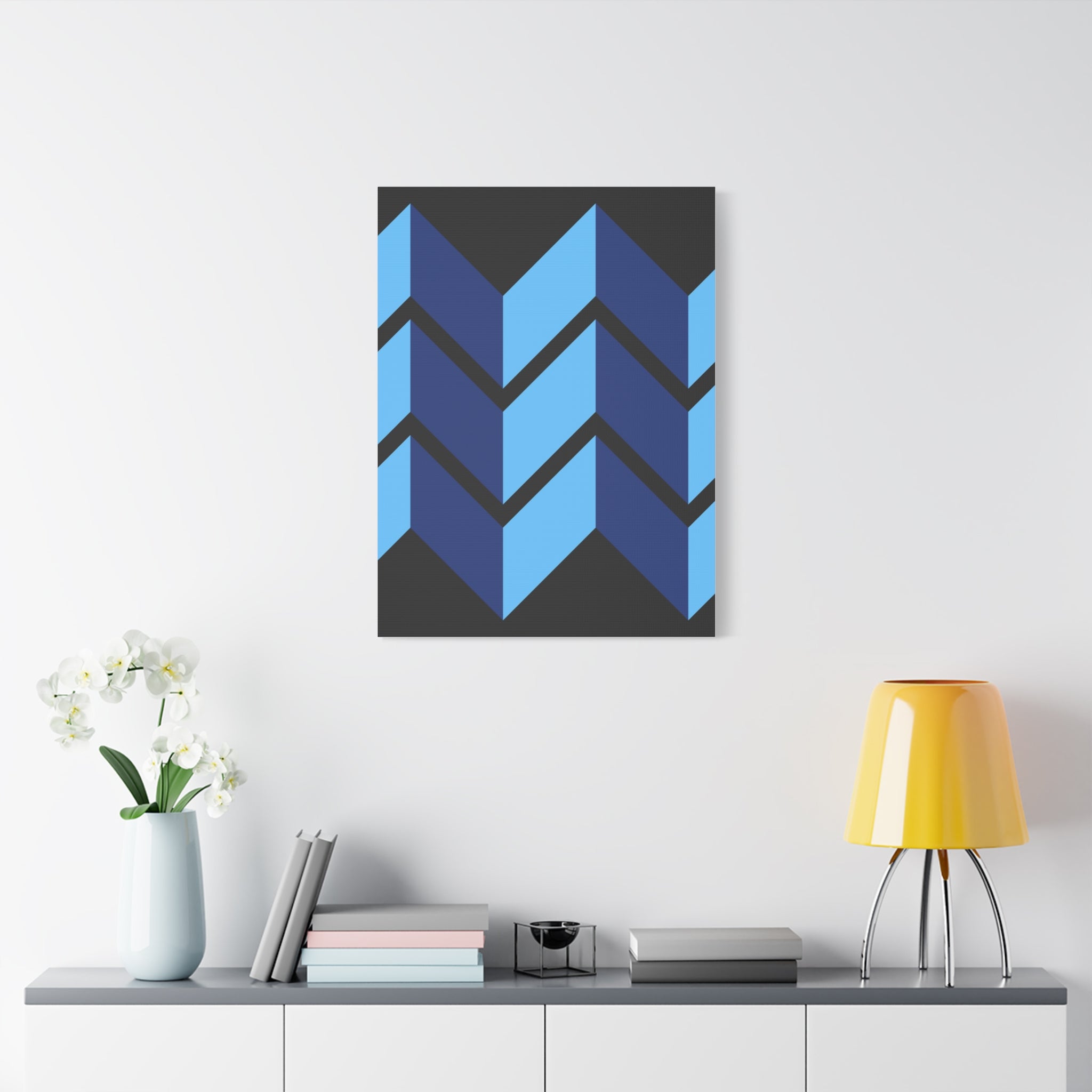 Abstract Blue Chevron Canvas Art