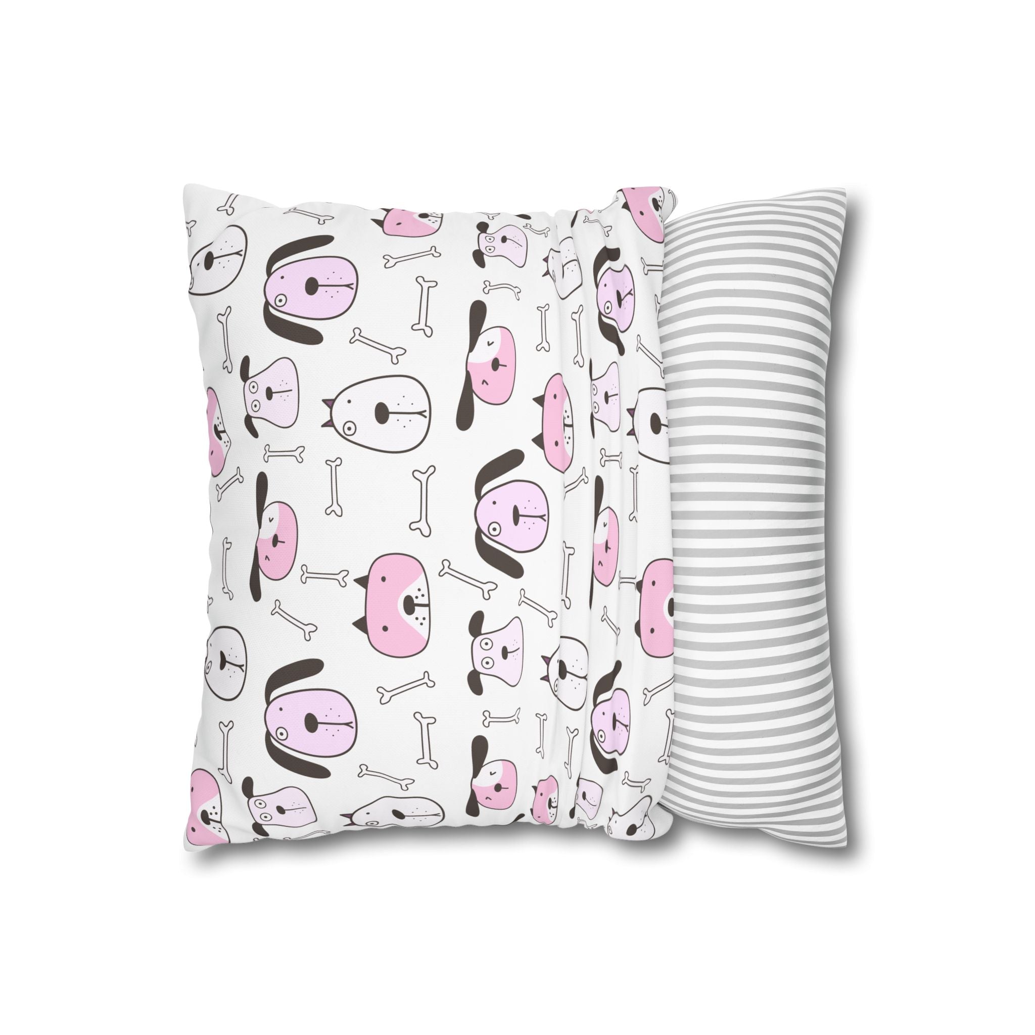 Cute Dog Bone Pillowcase - Pink & White