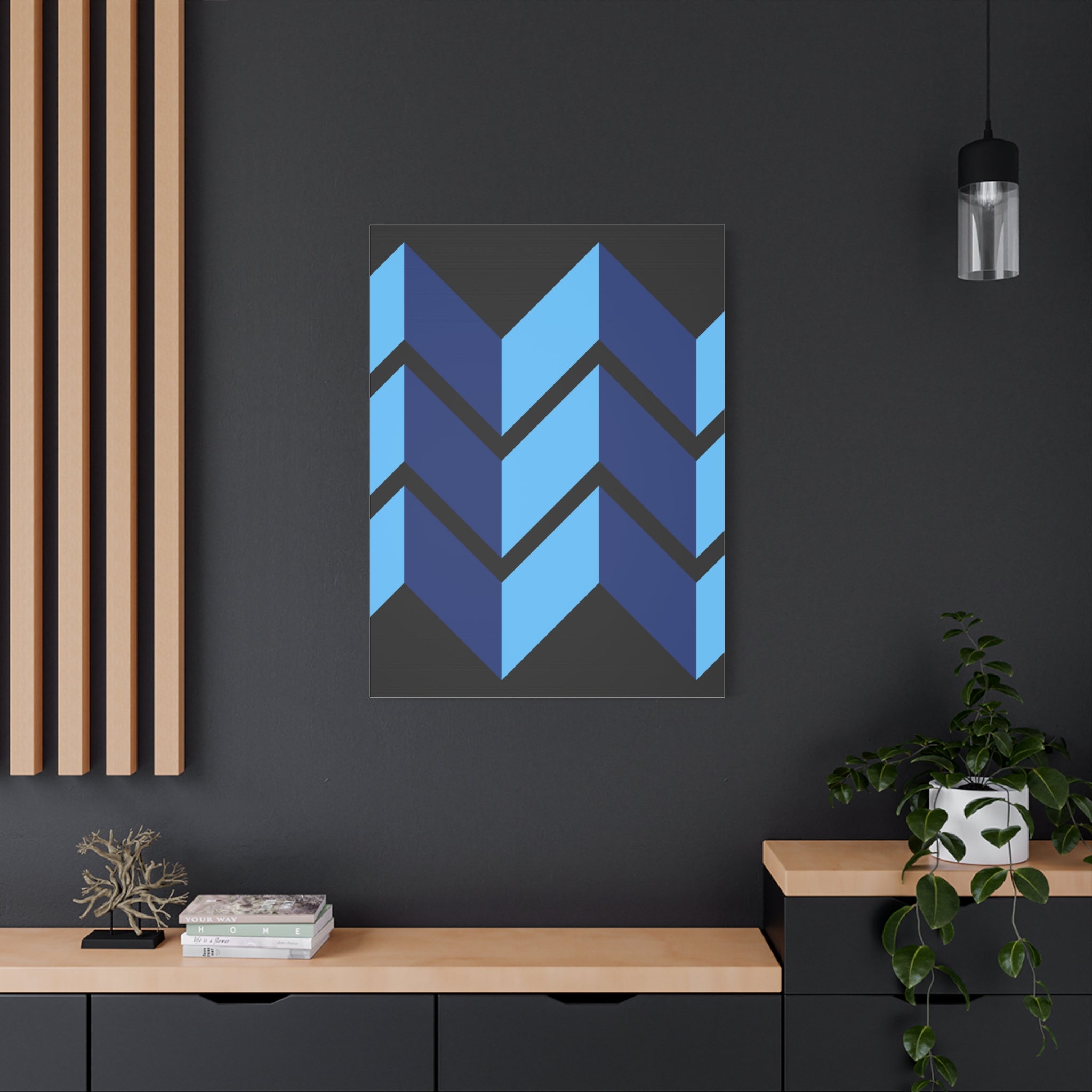 Abstract Blue Chevron Canvas Art