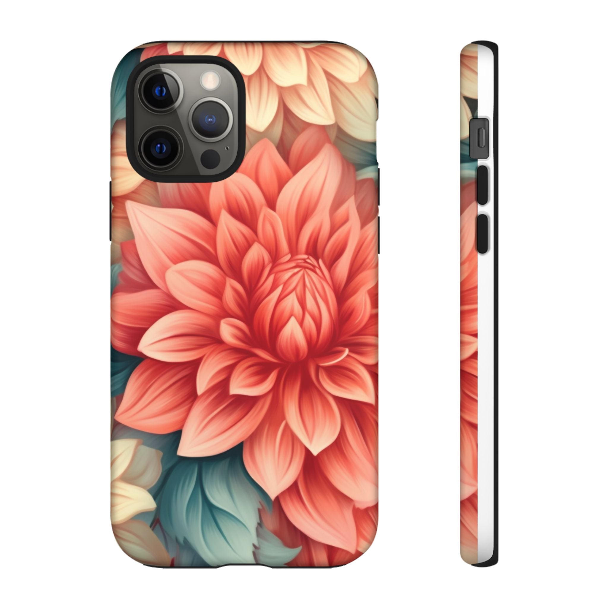 Coral Dahlia Hexagon iPhone Case - Rugged Texture