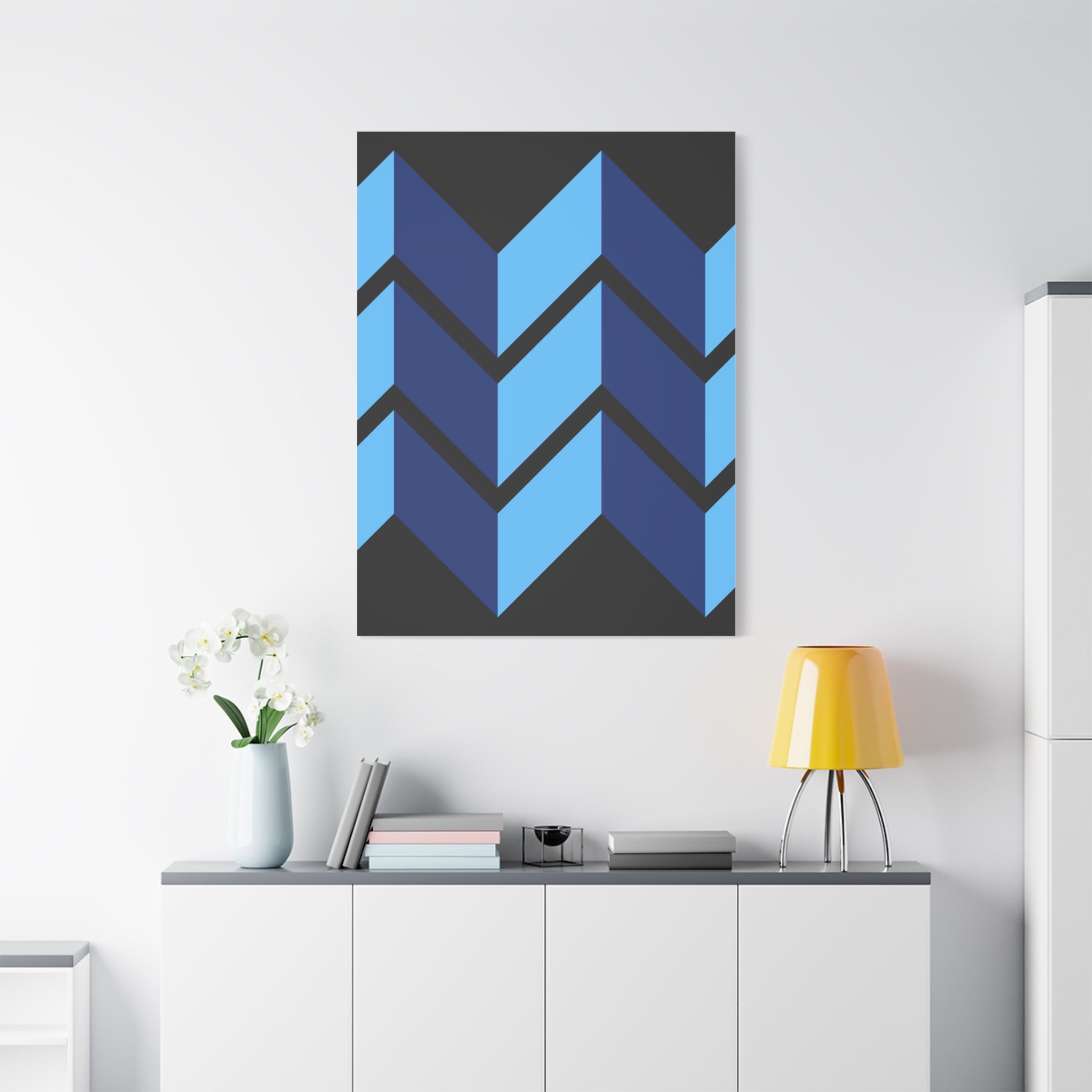 Abstract Blue Chevron Canvas Art