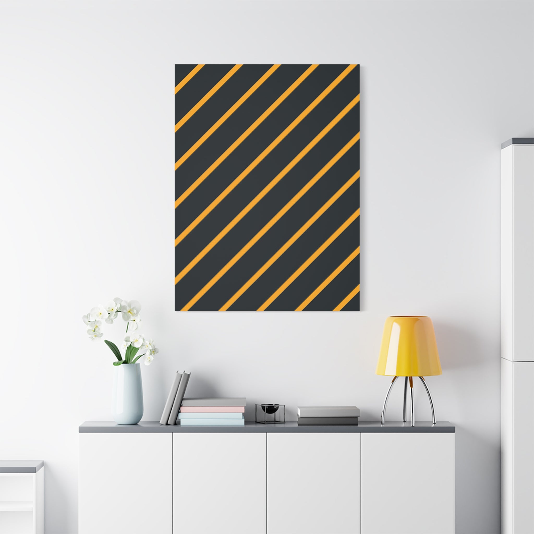 Bold Orange Diagonal Stripes Matte Canvas Art