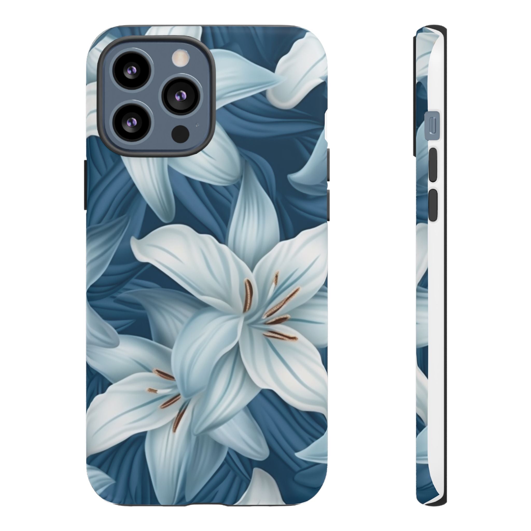 Pastel Blue Lily iPhone Case - Hexagon Stone