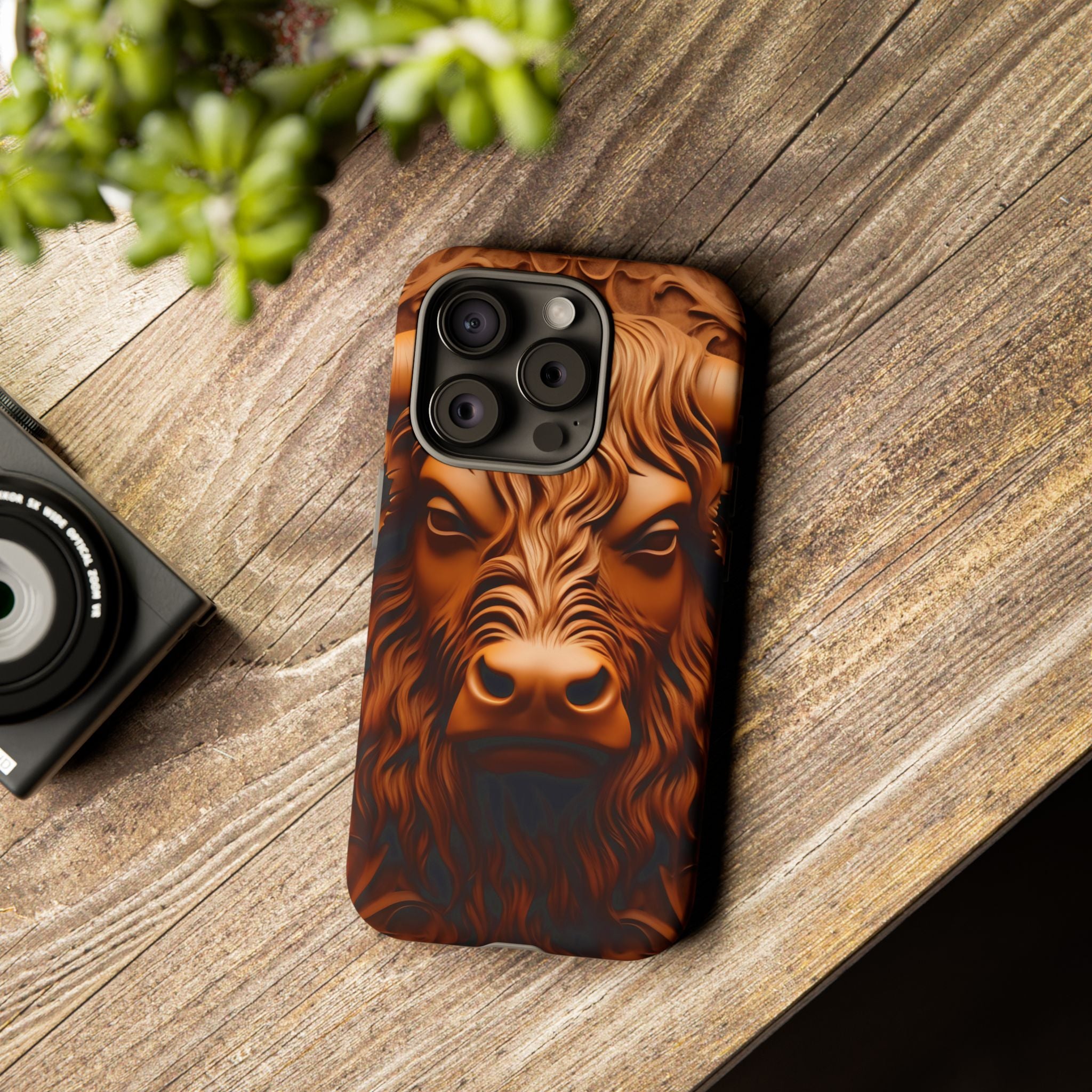 Bull Head Wood Carving iPhone Case - Rugged Texture