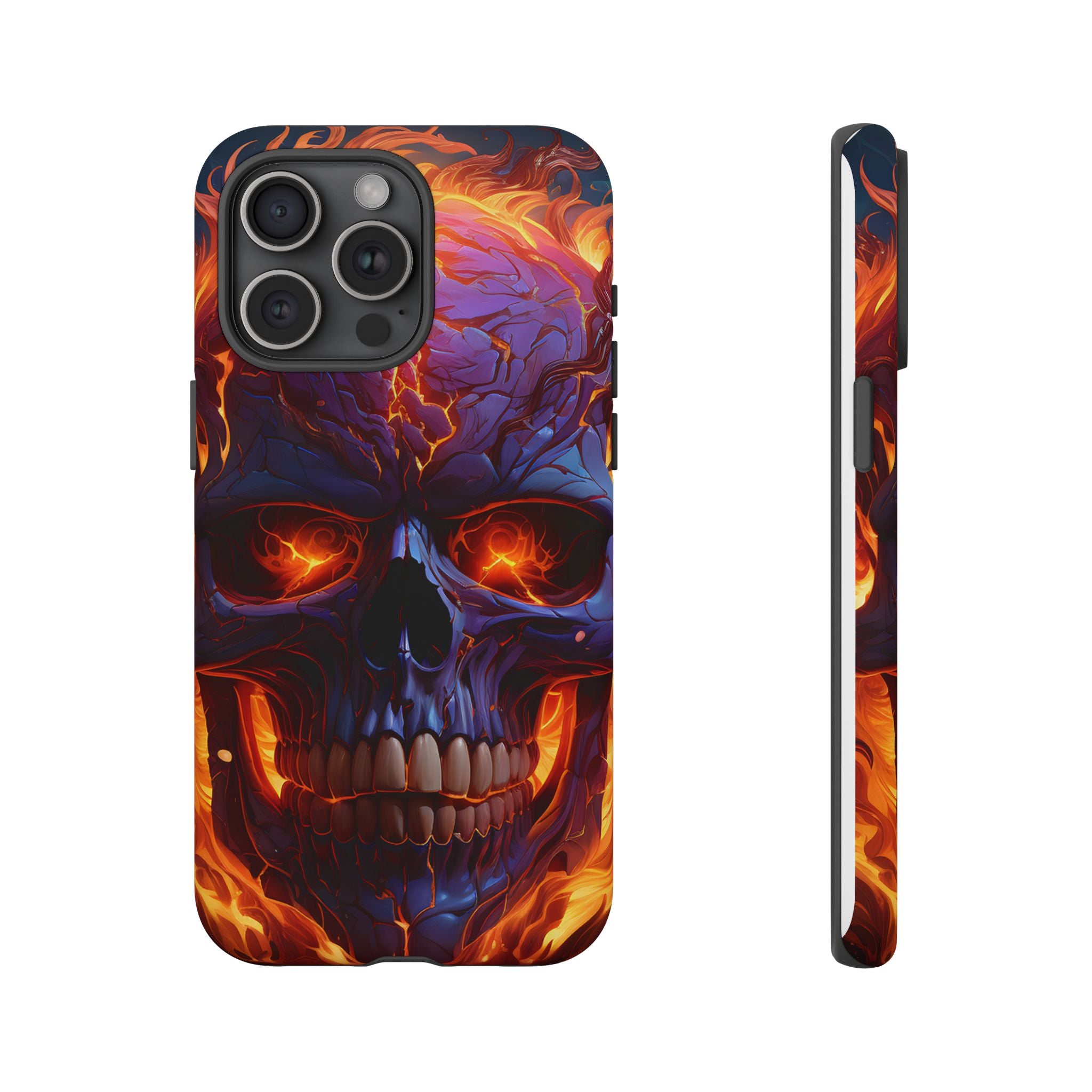 Fiery Skull Hexagon iPhone Case - Rugged Texture