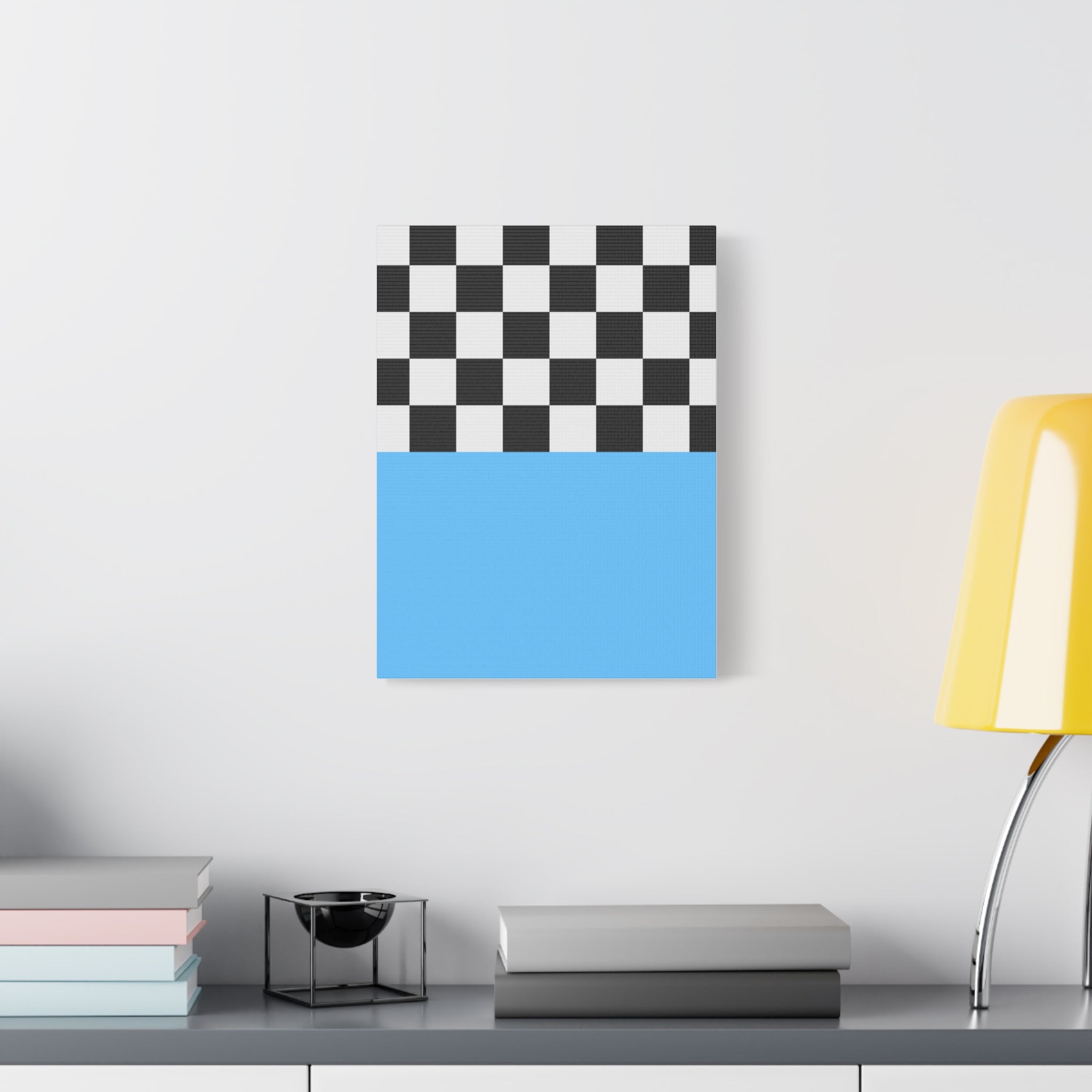 Checkered & Blue Abstract Matte Canvas Art