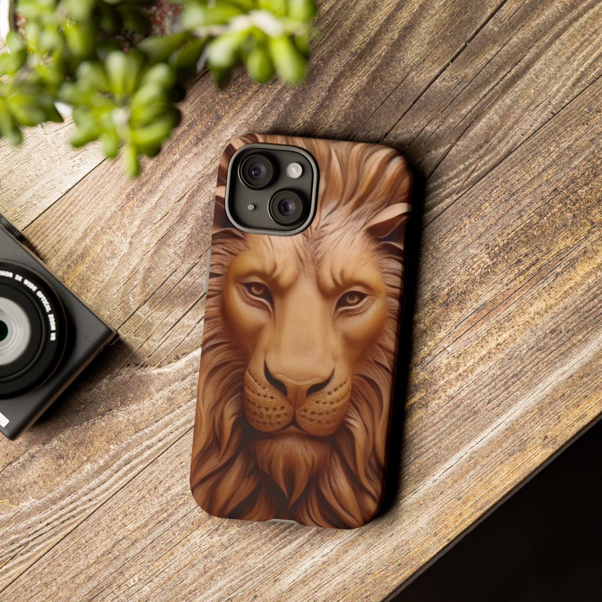 Majestic Lion Head Hexagon Stone iPhone Case