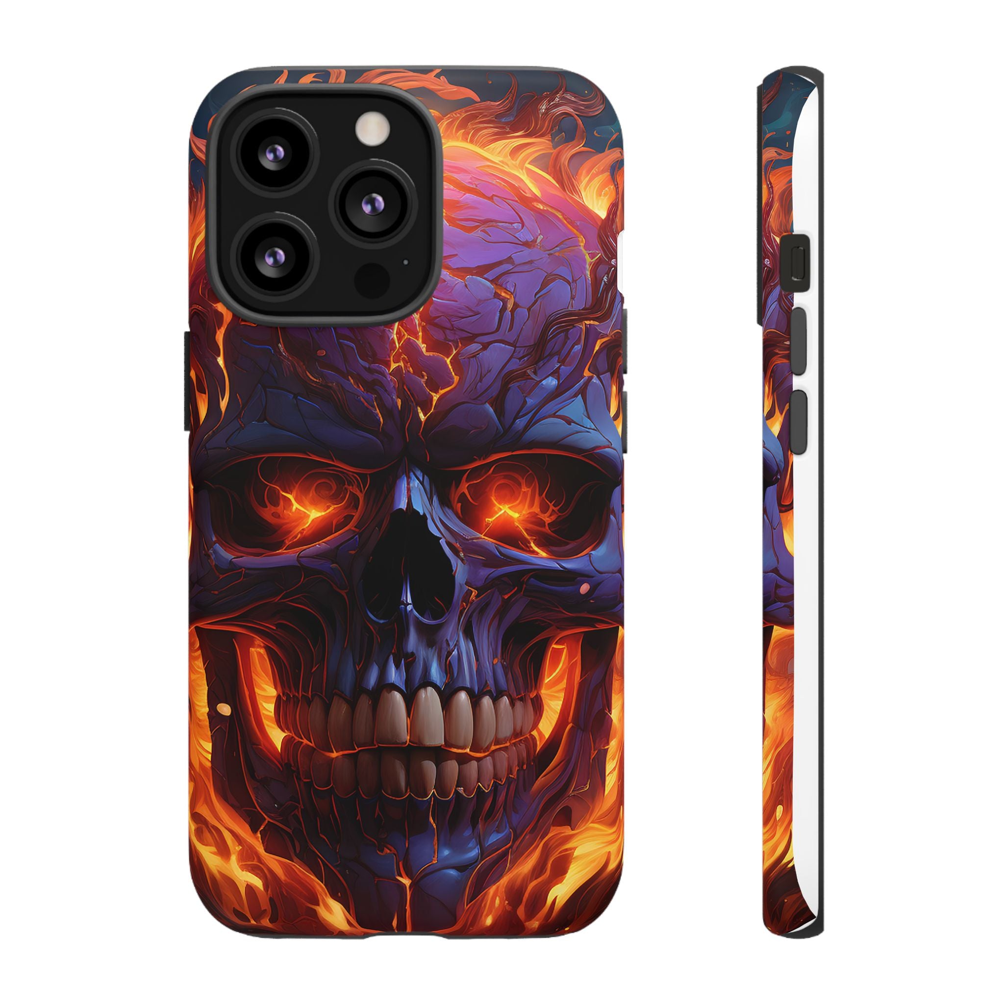 Fiery Skull Hexagon iPhone Case - Rugged Texture