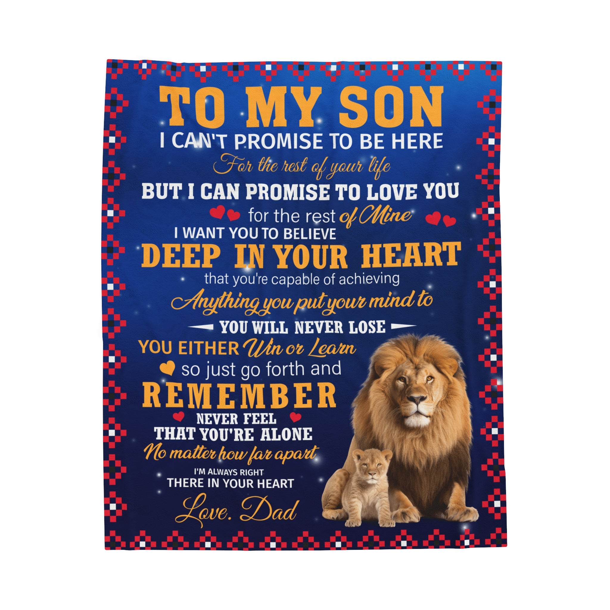 Dad's Lion Heart Velveteen Blanket