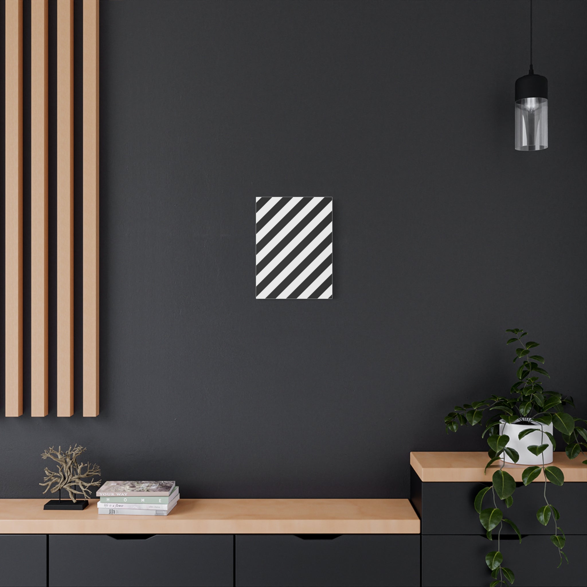 Modern Black & White Diagonal Stripe Canvas Art