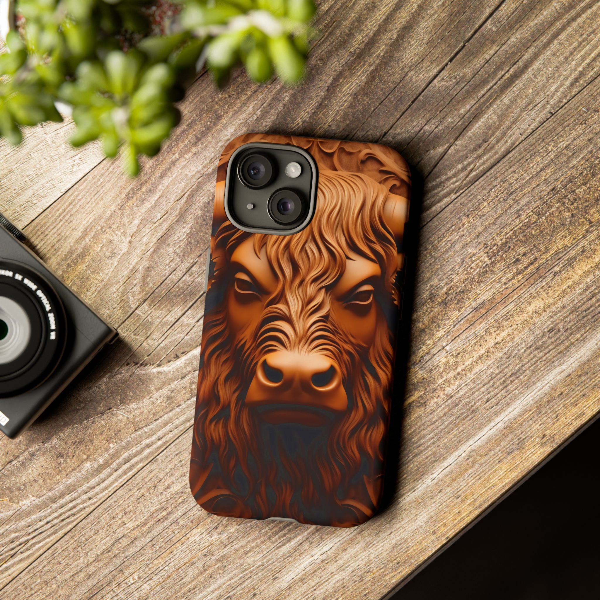 Bull Head Wood Carving iPhone Case - Rugged Texture