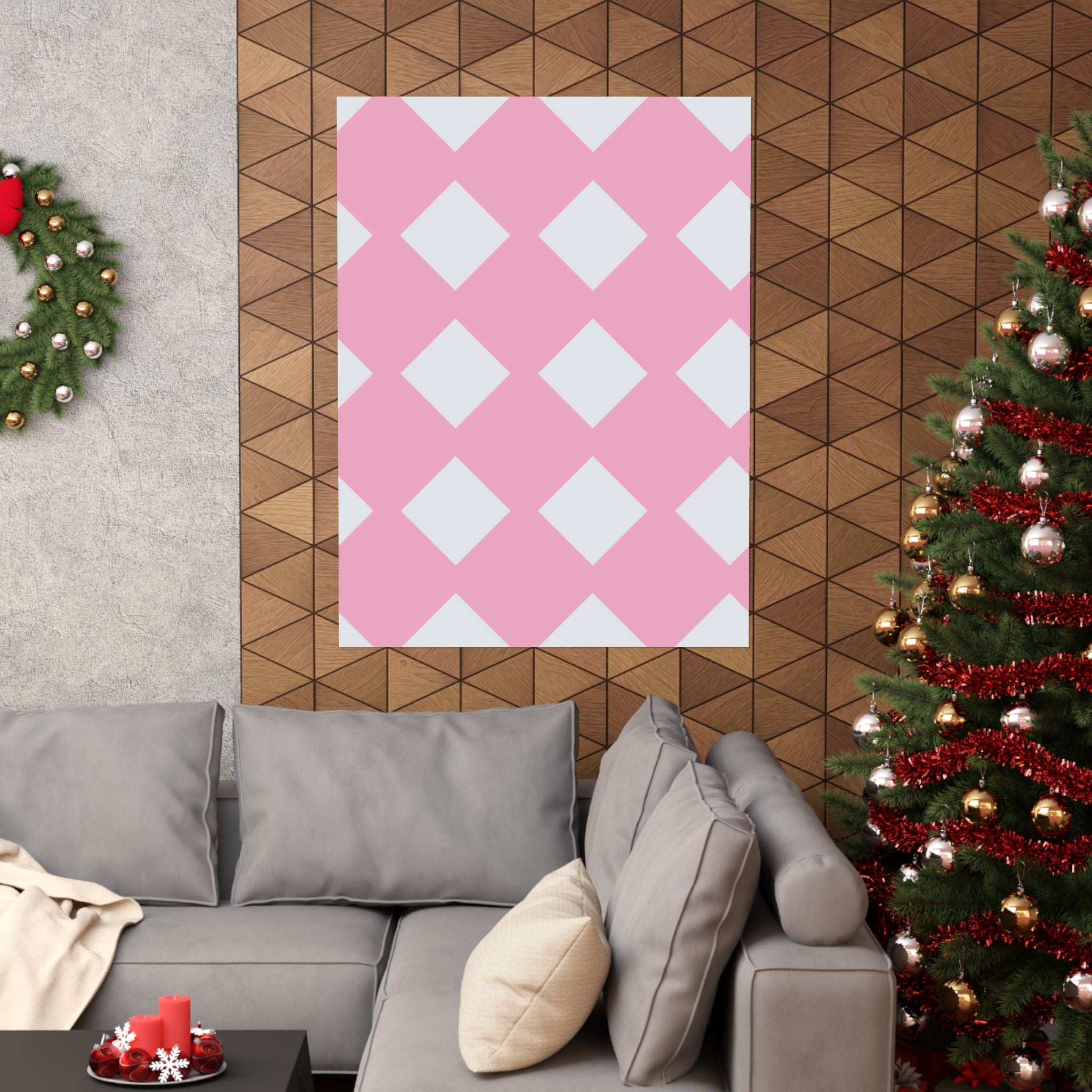 Pink & Grey Diamond Pattern Poster