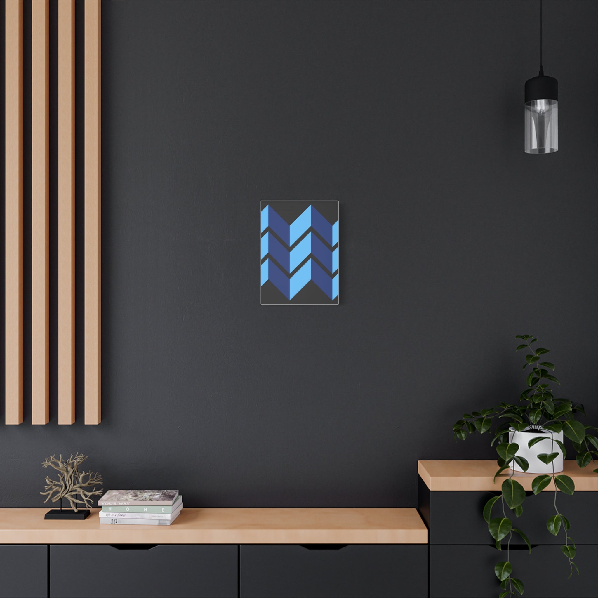 Abstract Blue Chevron Canvas Art