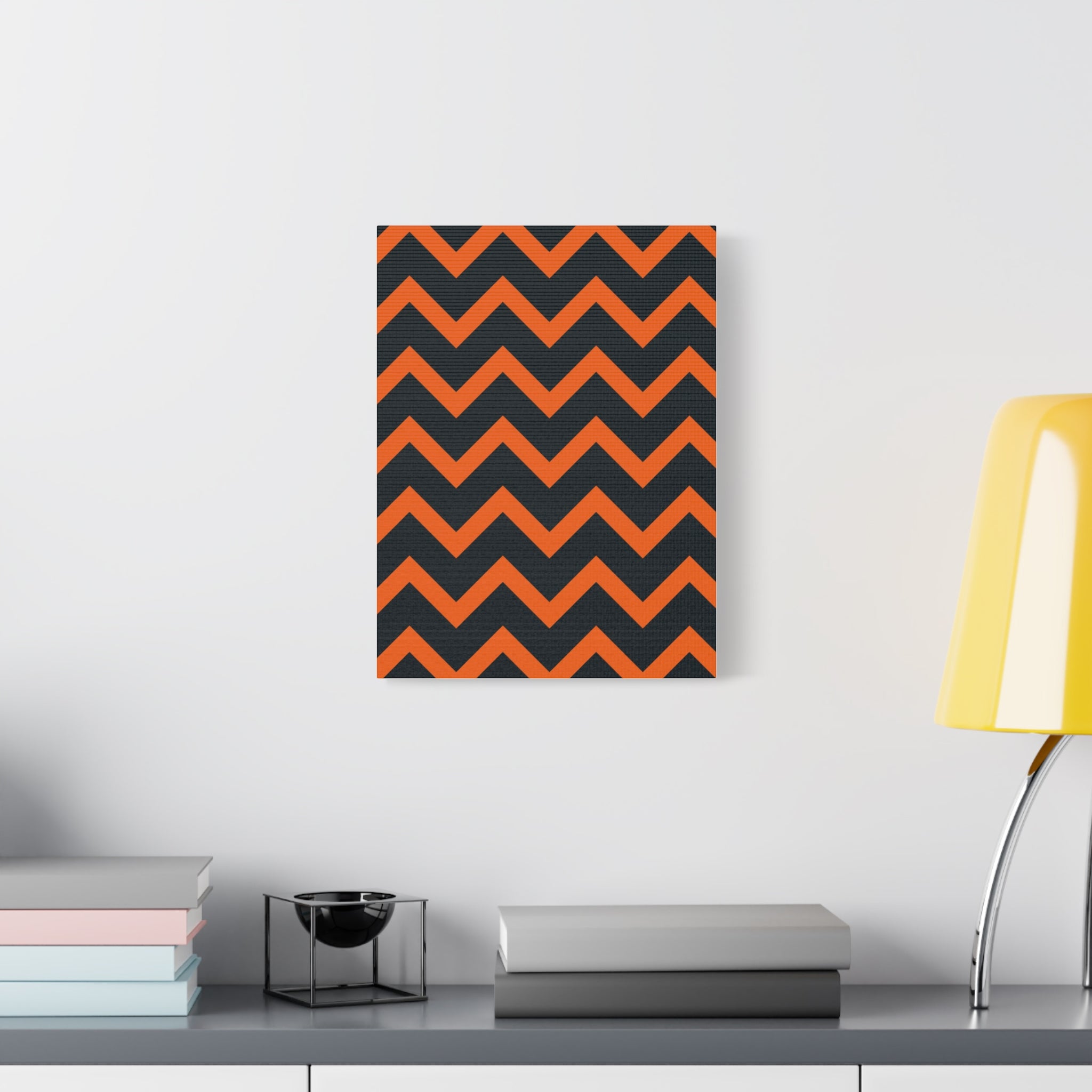 Orange & Navy Chevron Matte Canvas Art