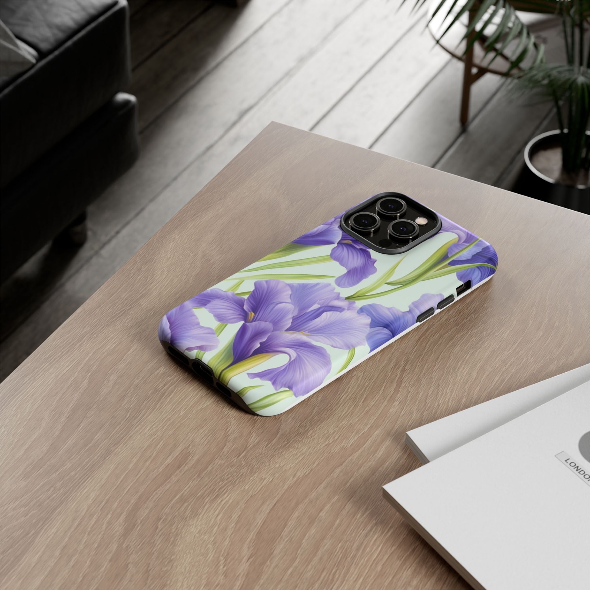 Purple Iris Floral iPhone Case - Hexagon Stone