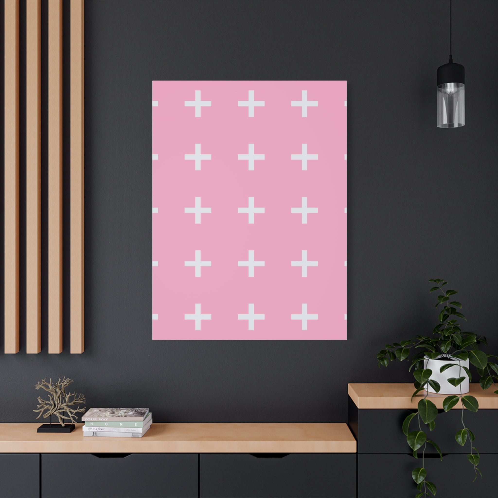 Pink Plus Sign Grid - Matte Canvas Art