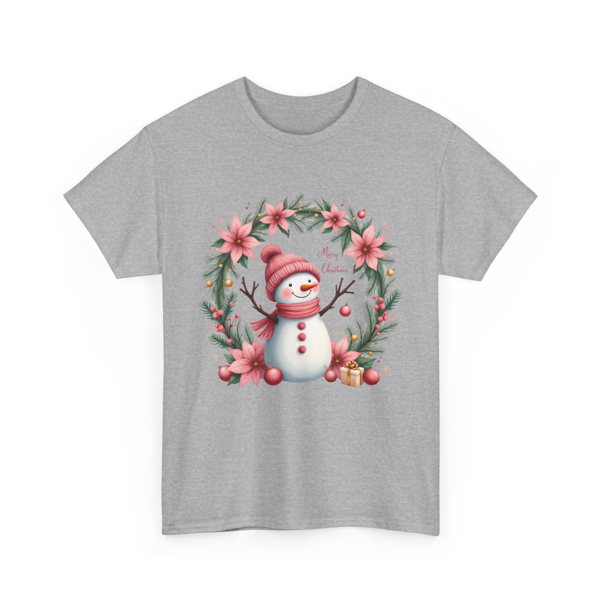 Pink Snowman Christmas Wreath T-Shirt