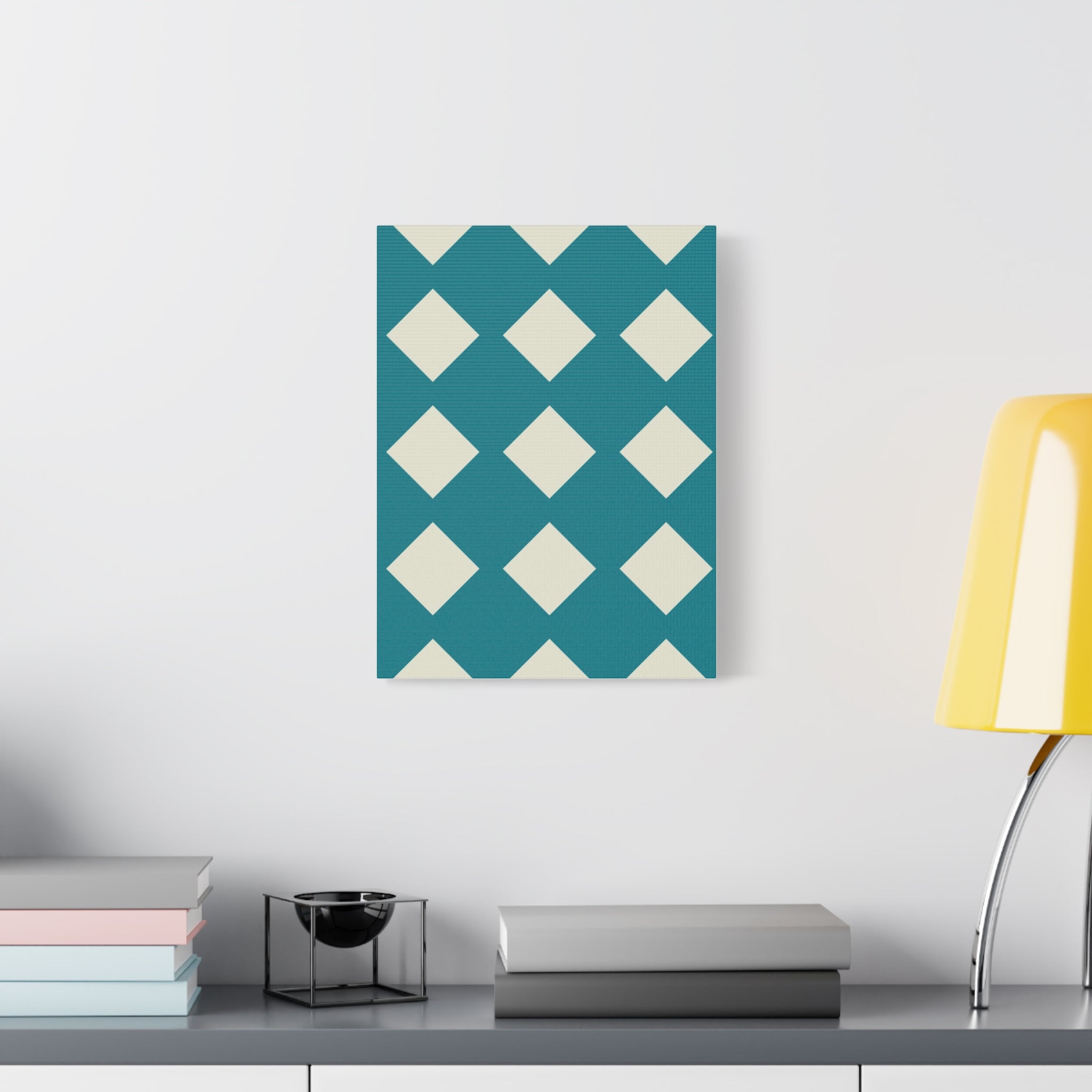 Teal & Cream Diamond Geometric Canvas Art