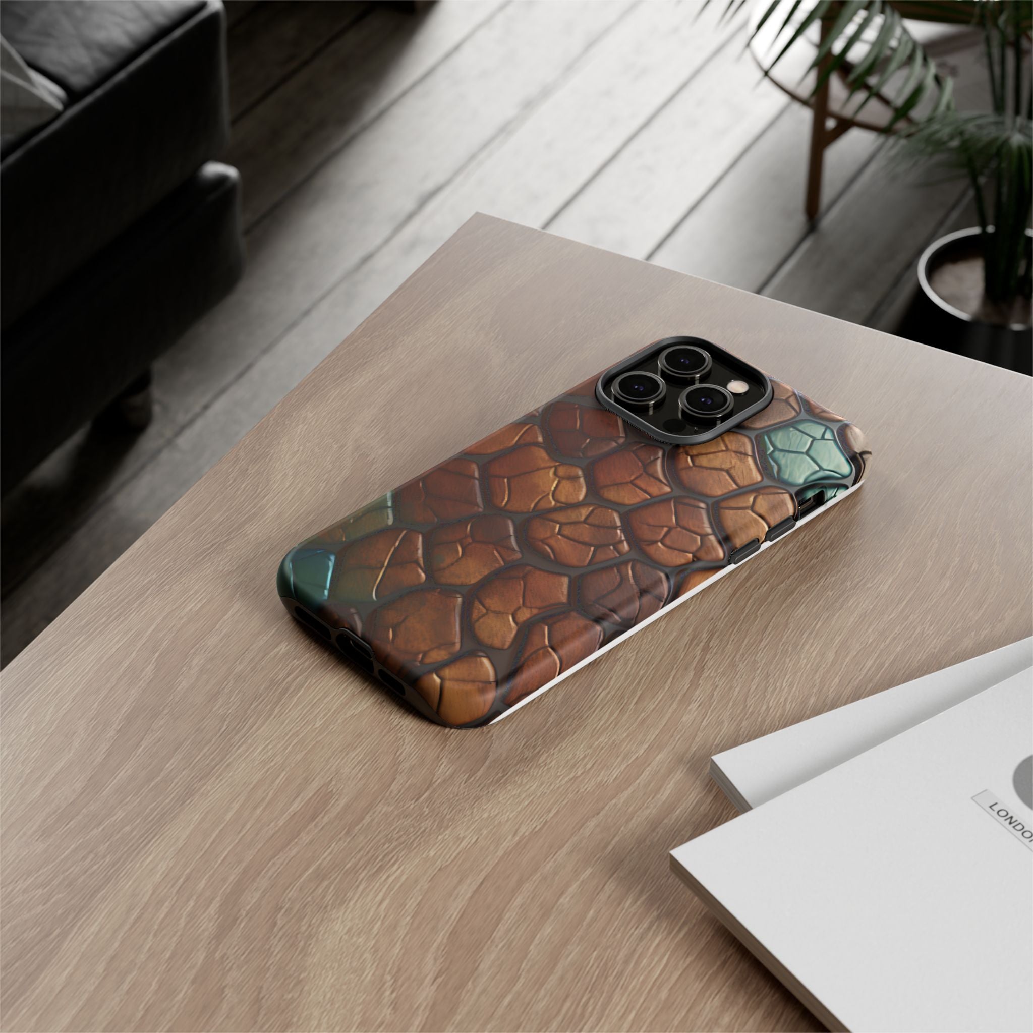 Mosaic Reptile iPhone Case - Teal & Brown