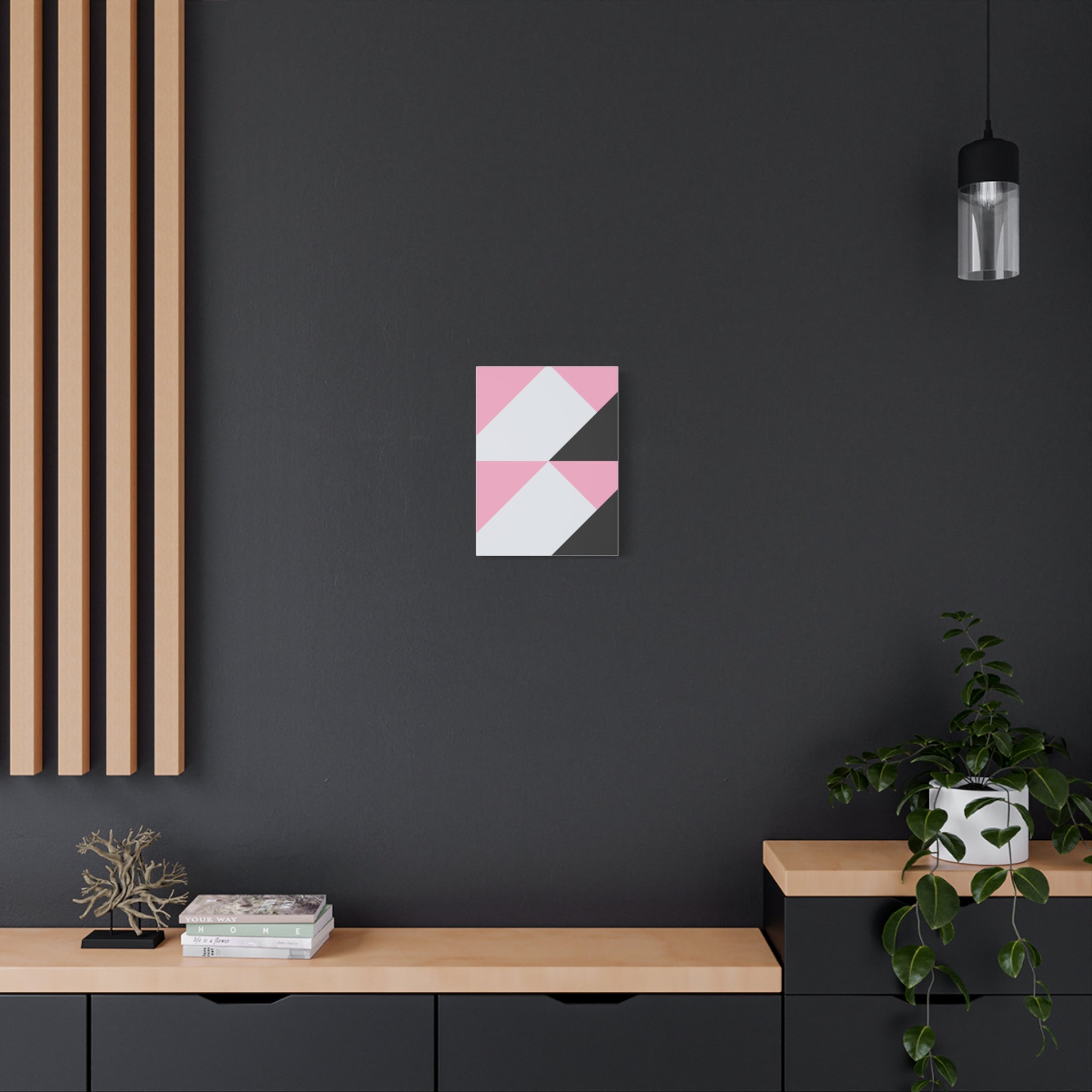 Geometric Pink & Gray Abstract Canvas Art