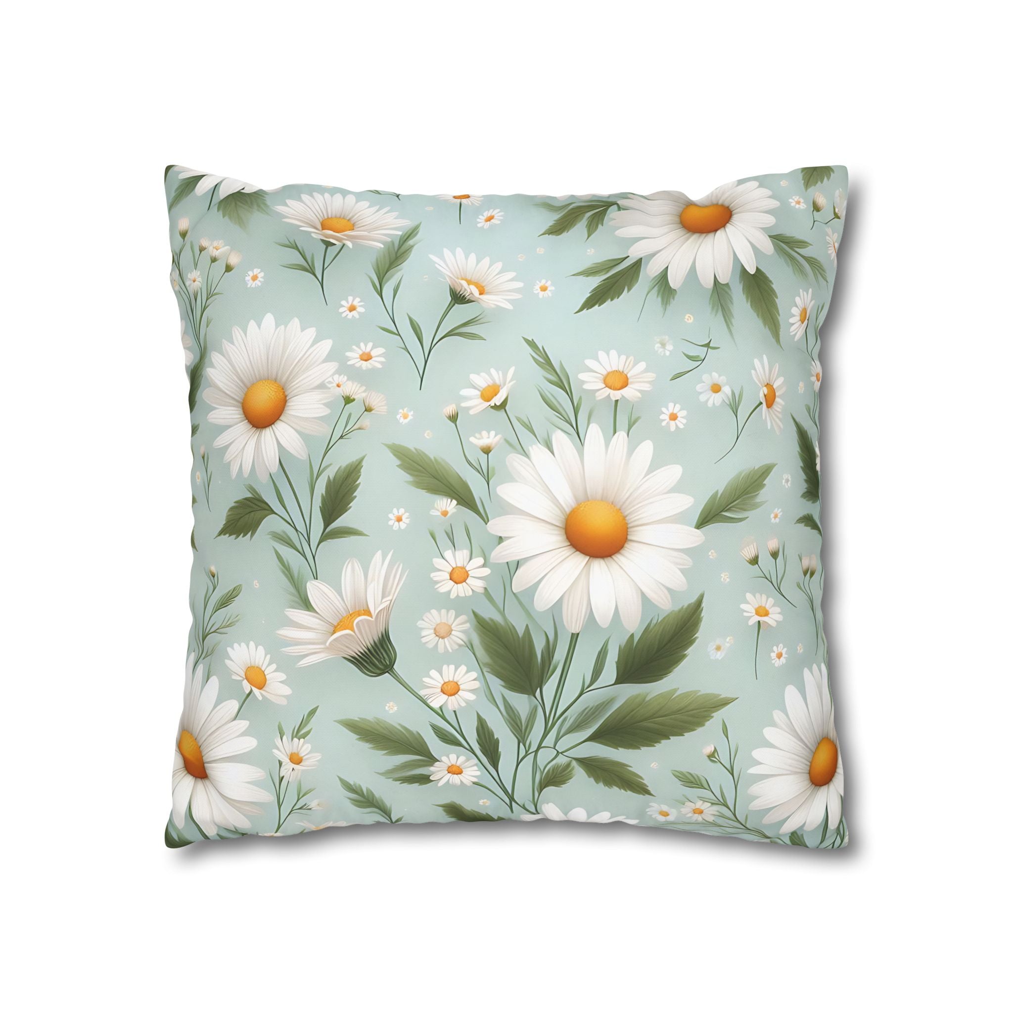 Daisy Floral Pillowcase - Teal & White