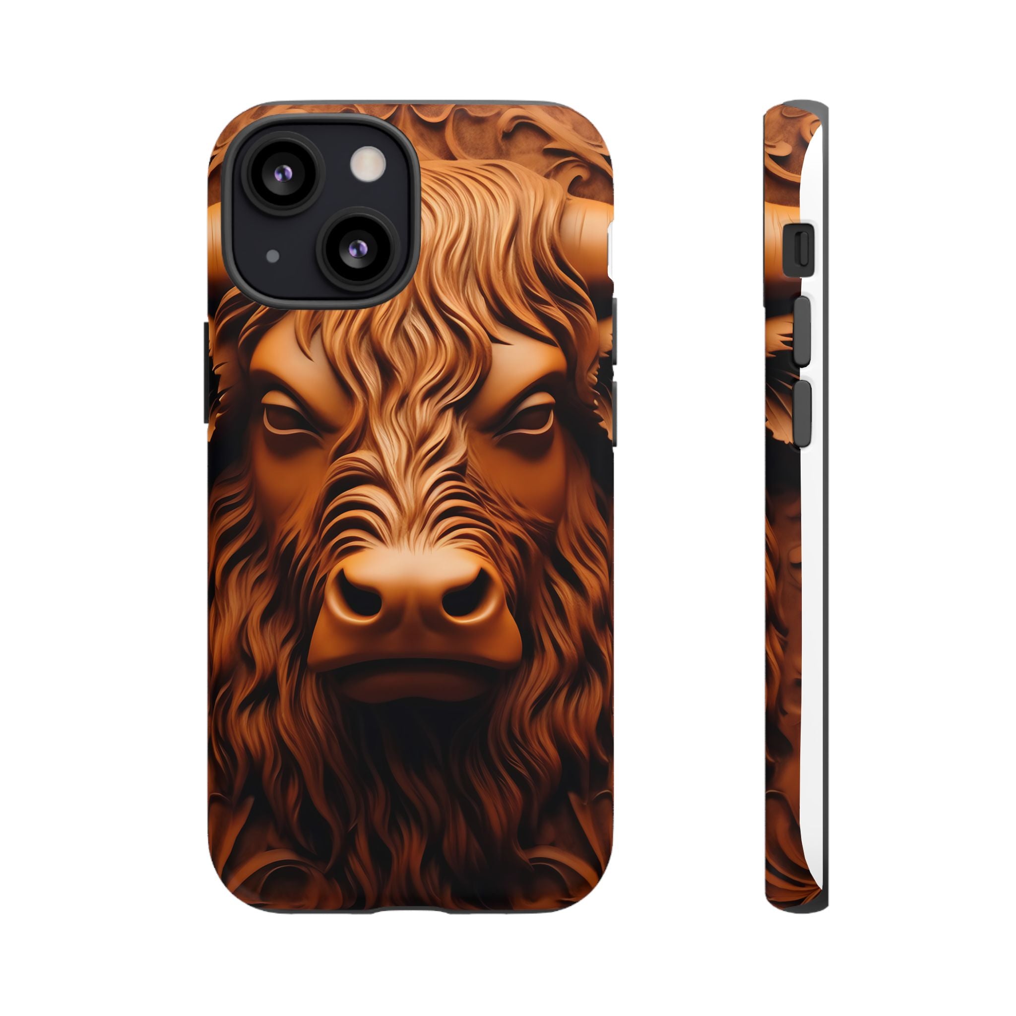 Bull Head Wood Carving iPhone Case - Rugged Texture