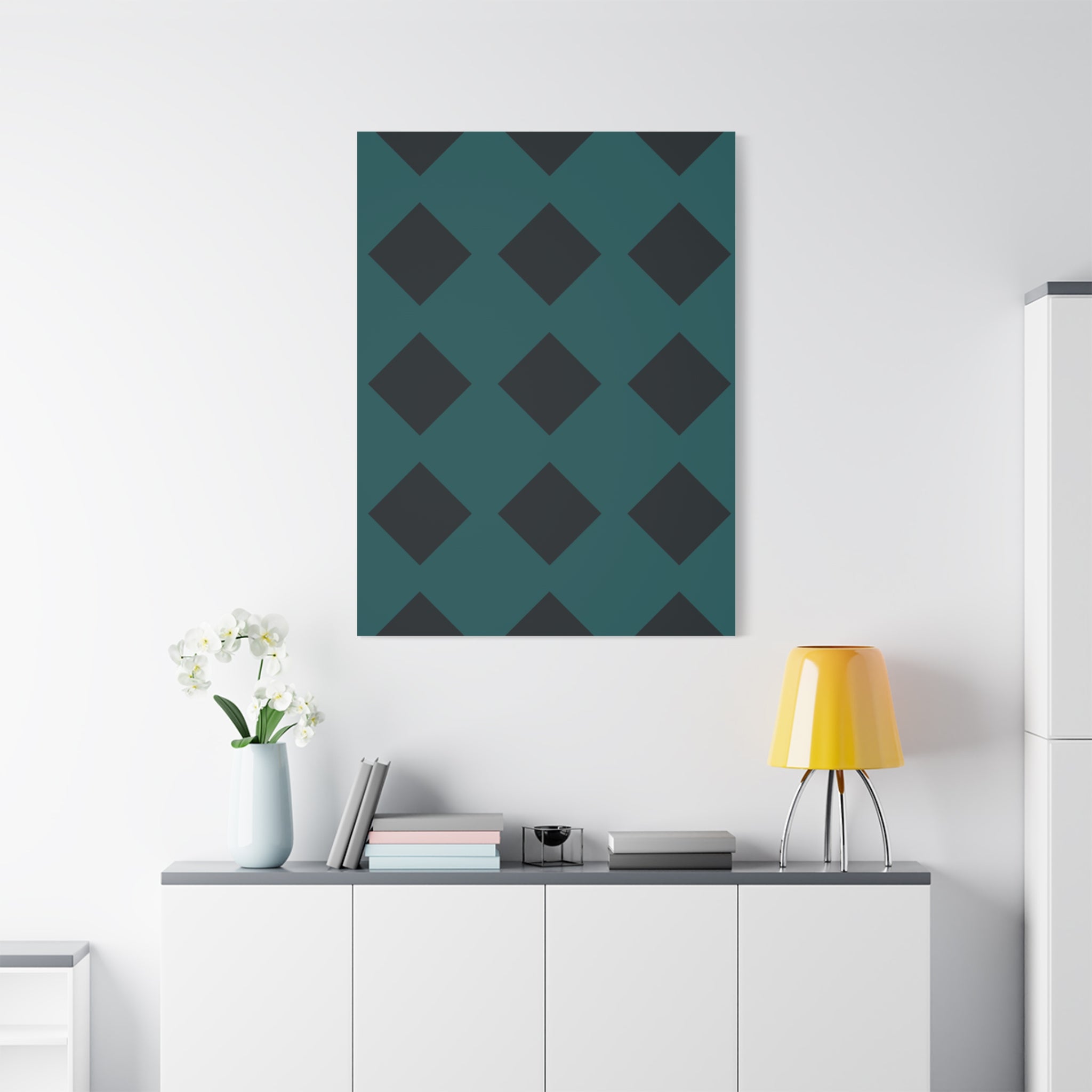 Teal Geometric Diamond Canvas Art