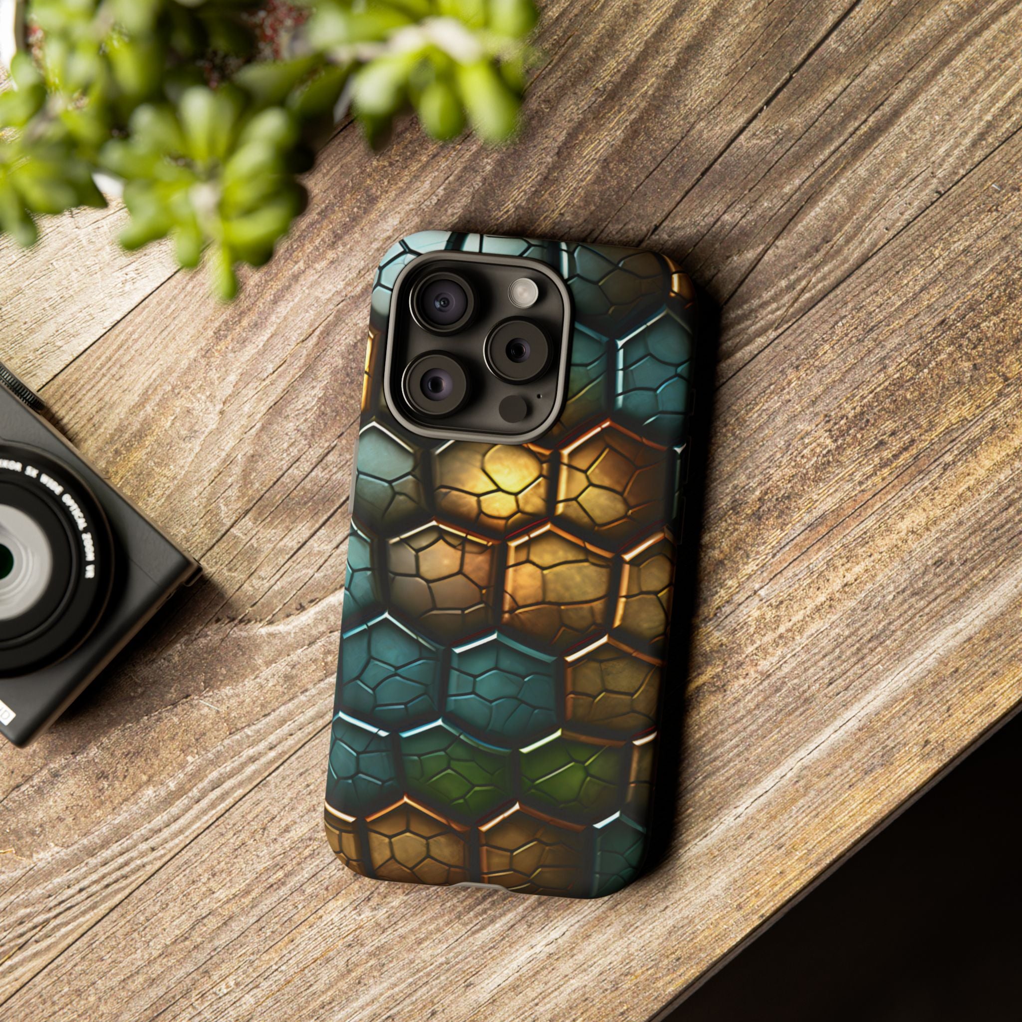 HexaScale iPhone Case: Teal & Bronze