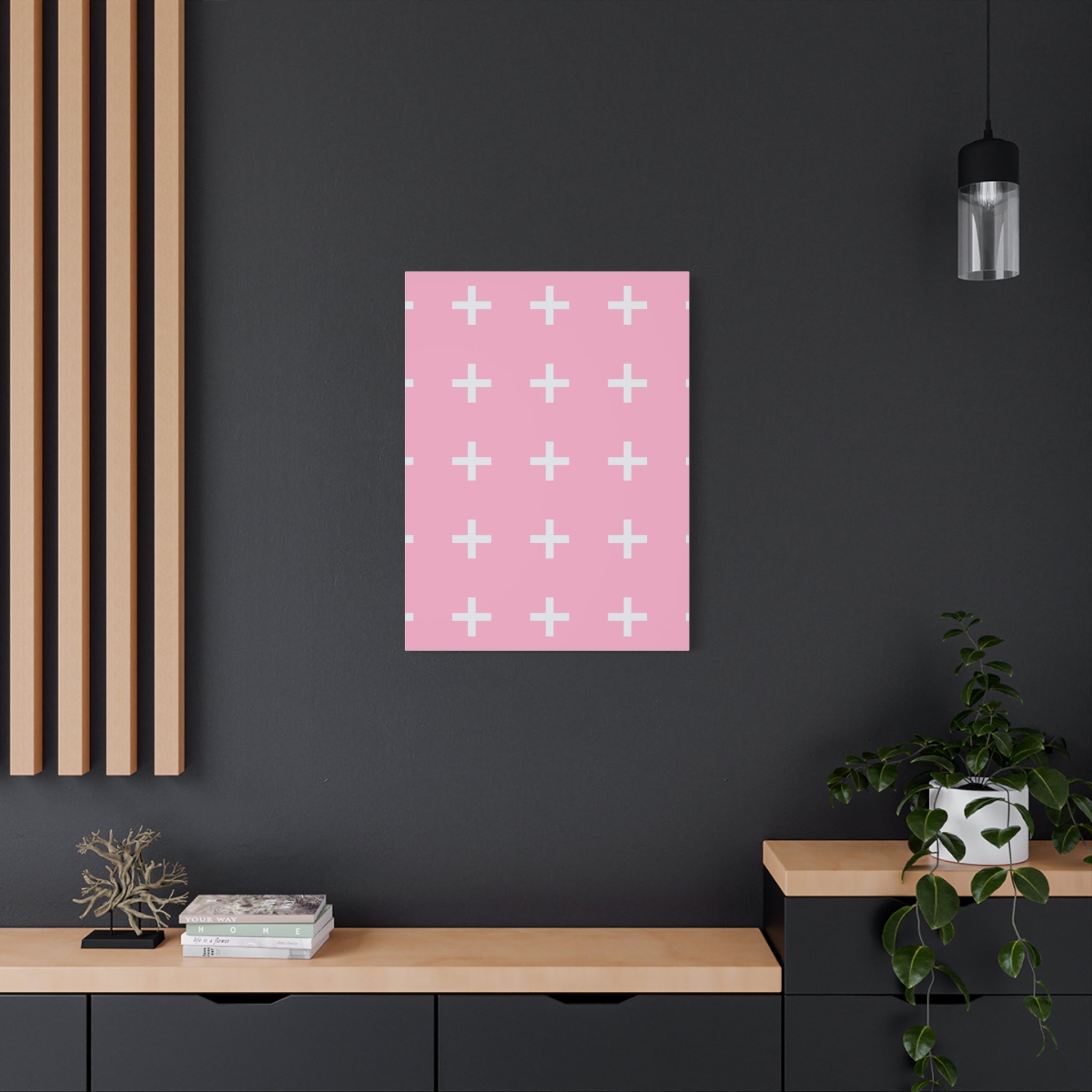 Pink Plus Sign Grid - Matte Canvas Art