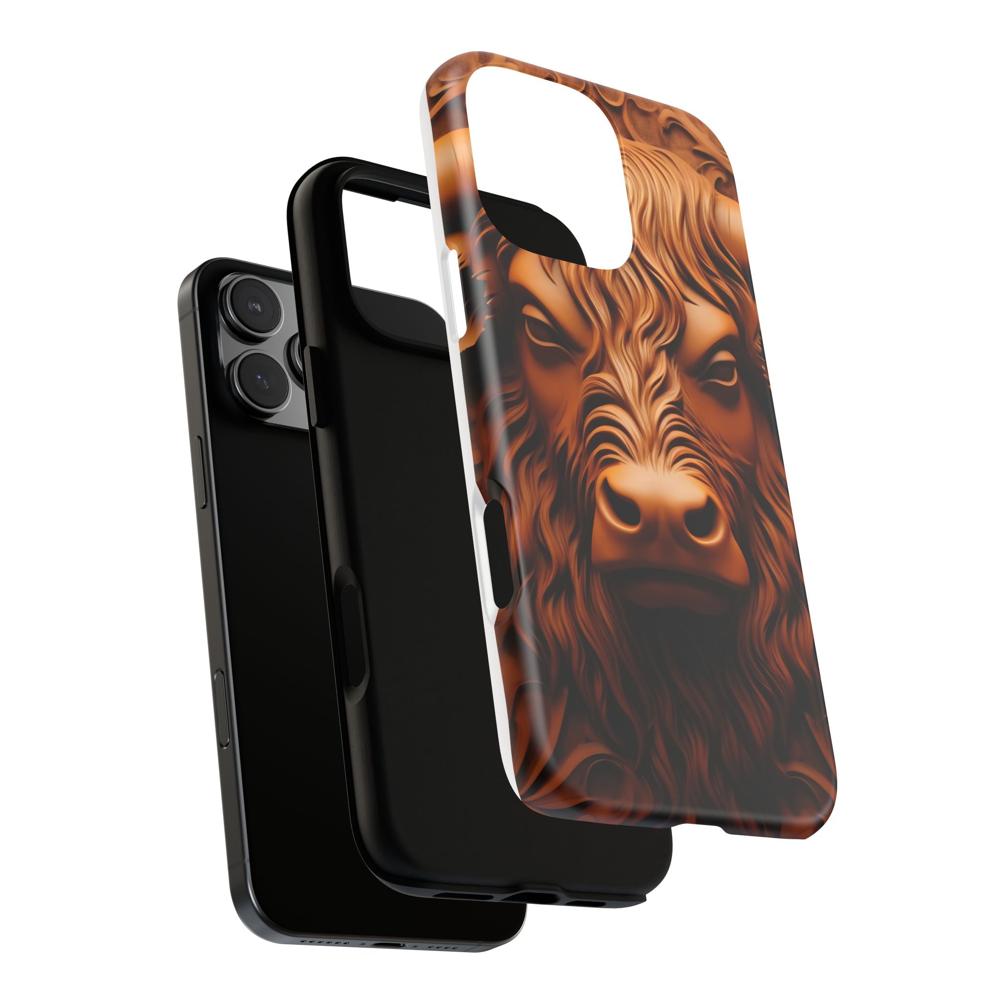 Bull Head Wood Carving iPhone Case - Rugged Texture