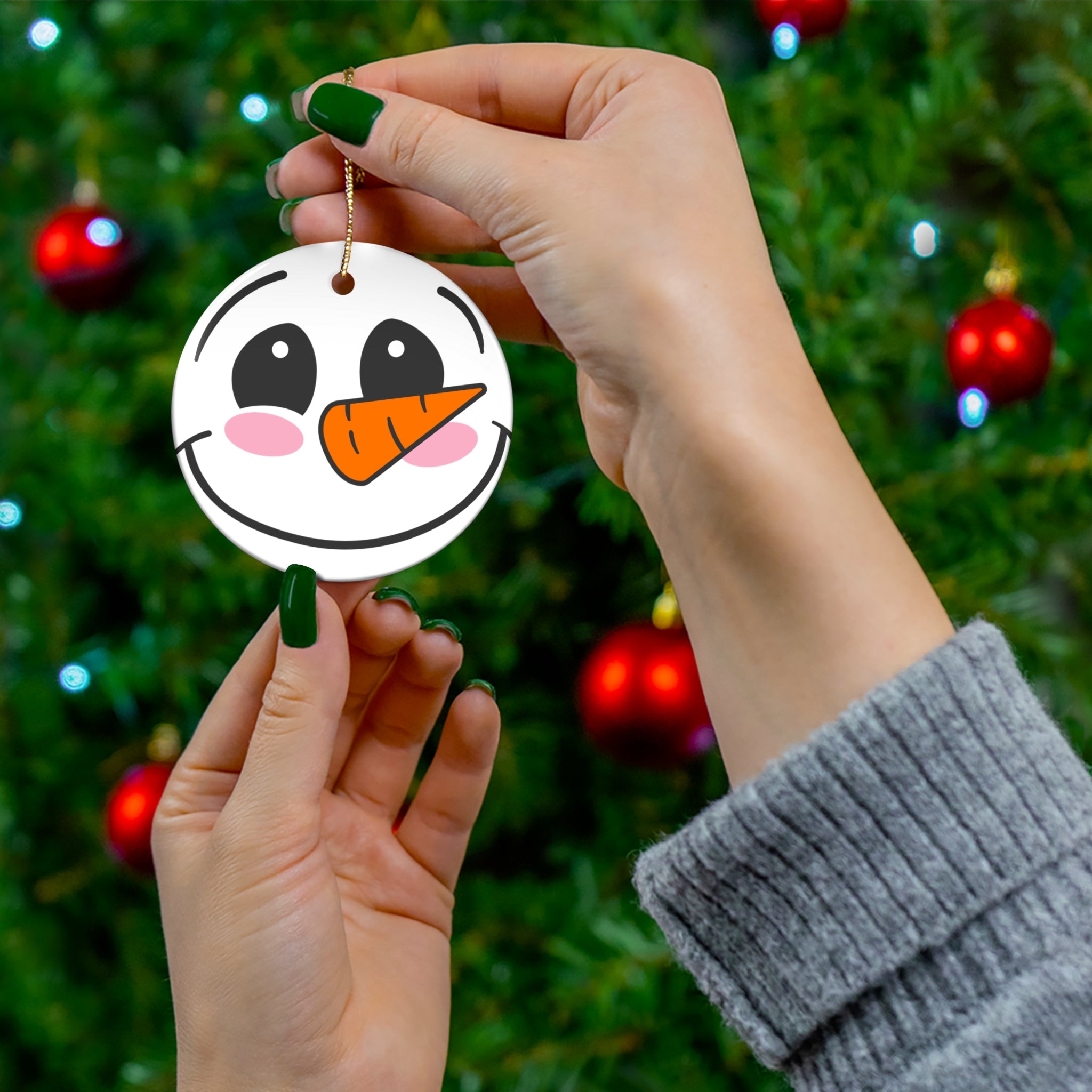 Smiling Snowman Ceramic Ornament