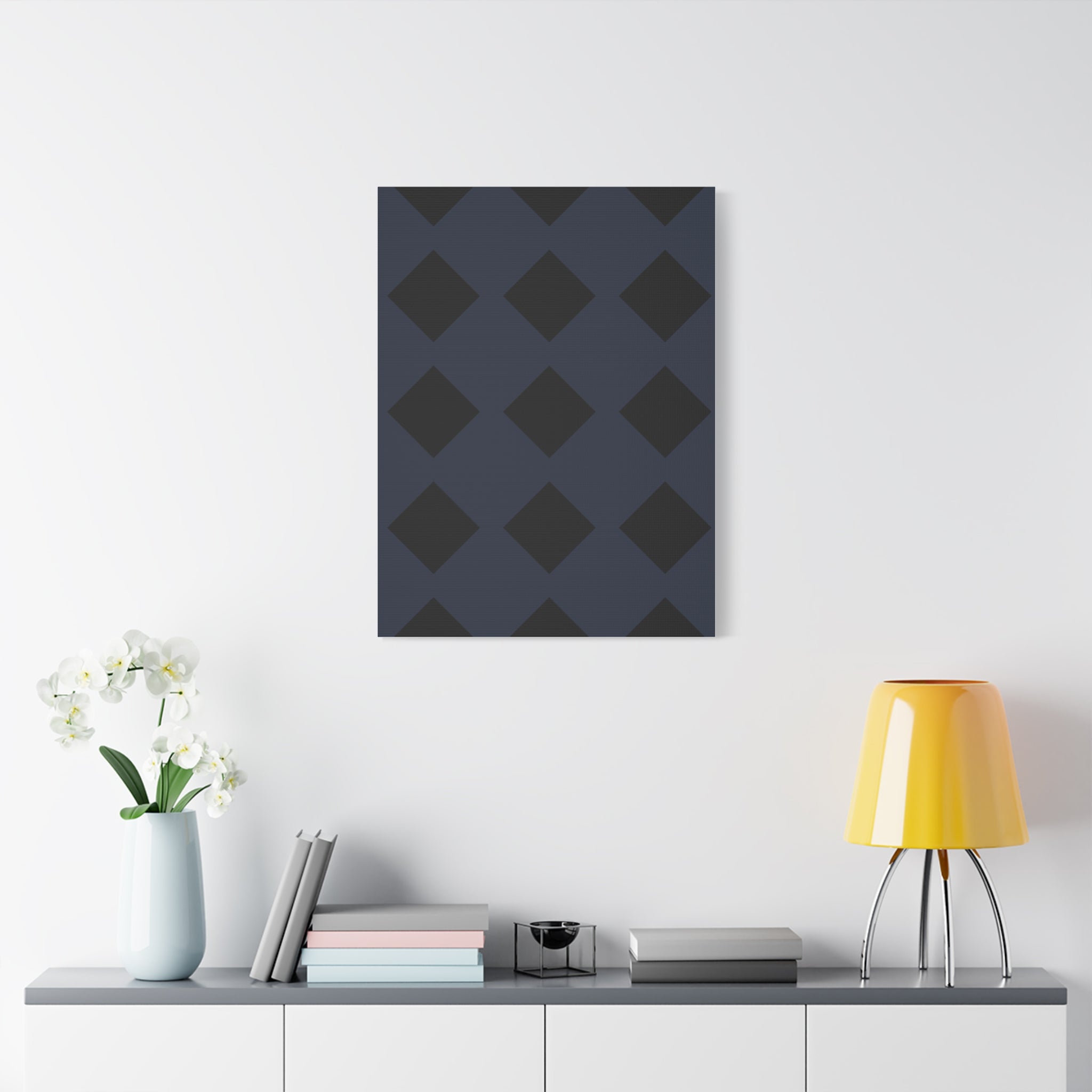 Geometric Dark Blue Diamond Canvas Art