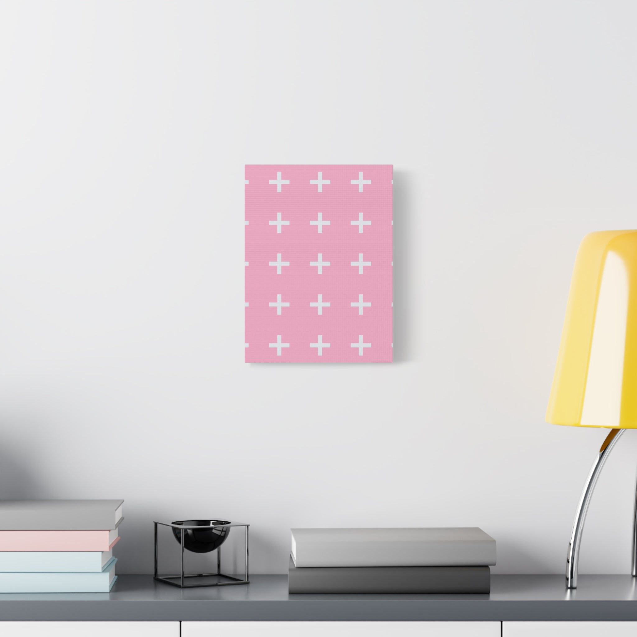 Pink Plus Sign Grid - Matte Canvas Art