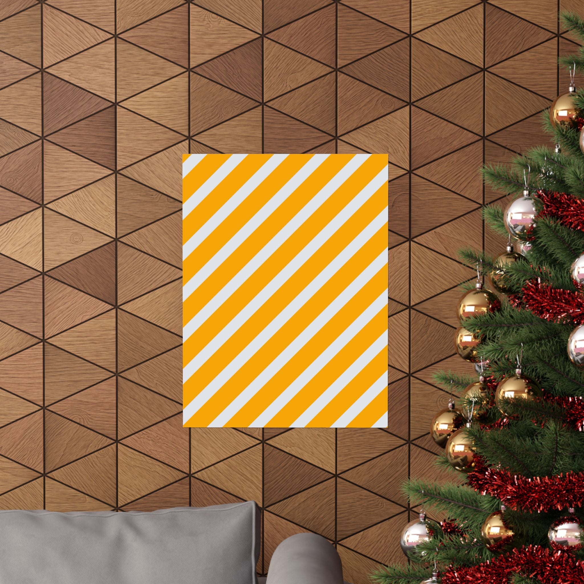 Orange & Gray Diagonal Stripe Poster