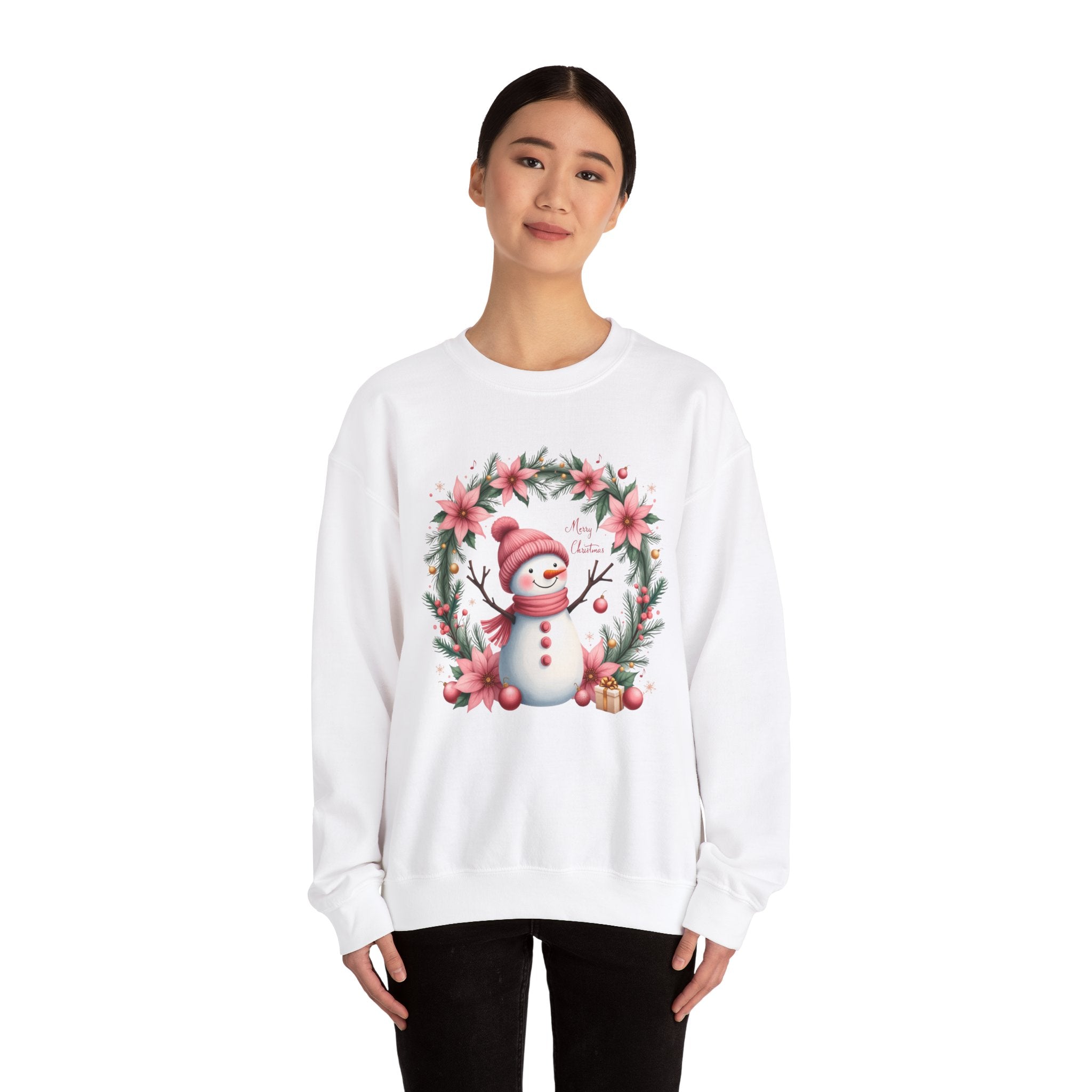 Pink Snowman Christmas Wreath Sweatshirt