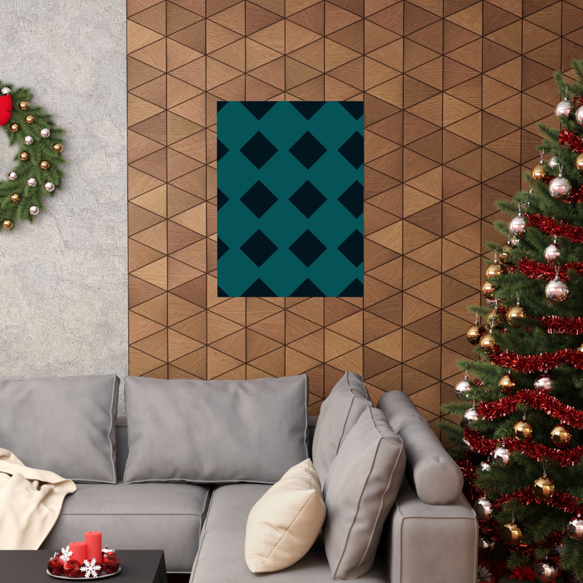 Teal Geometric Diamond Pattern Poster