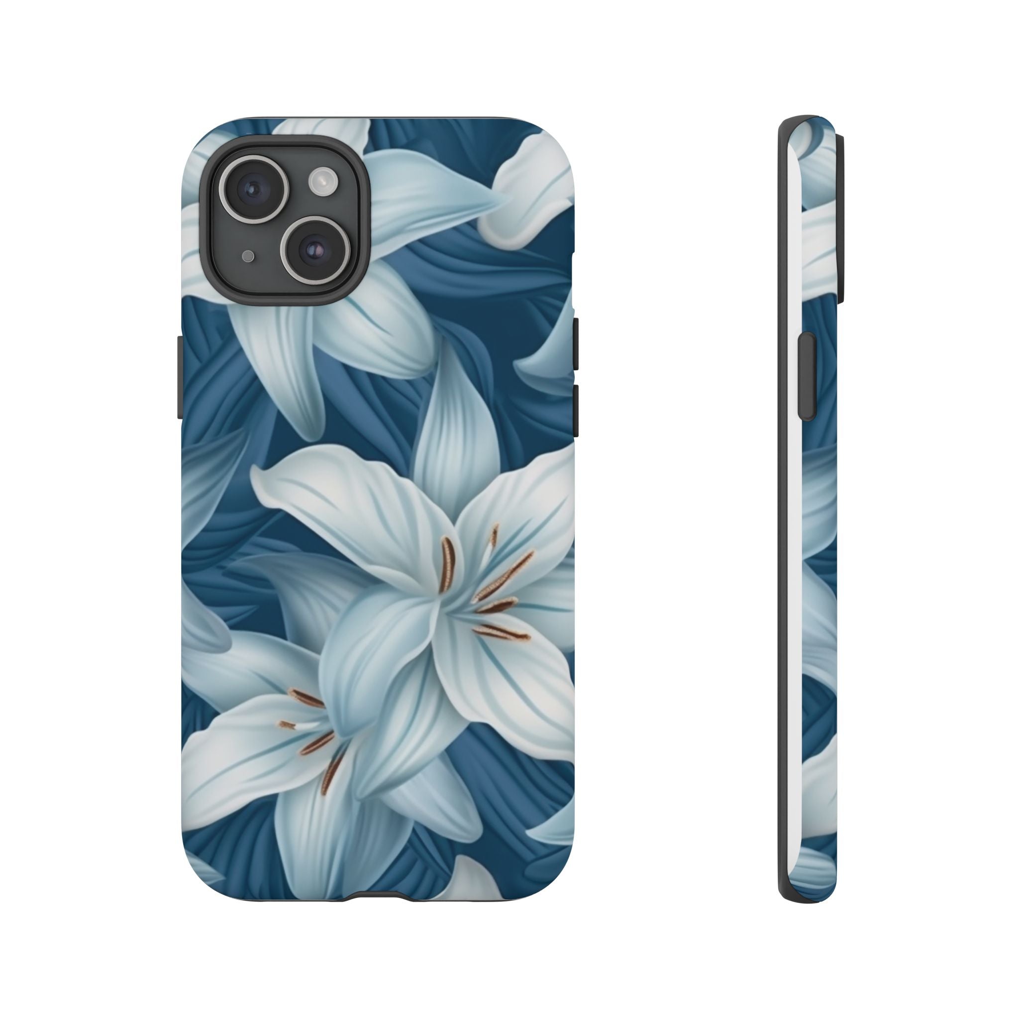 Pastel Blue Lily iPhone Case - Hexagon Stone