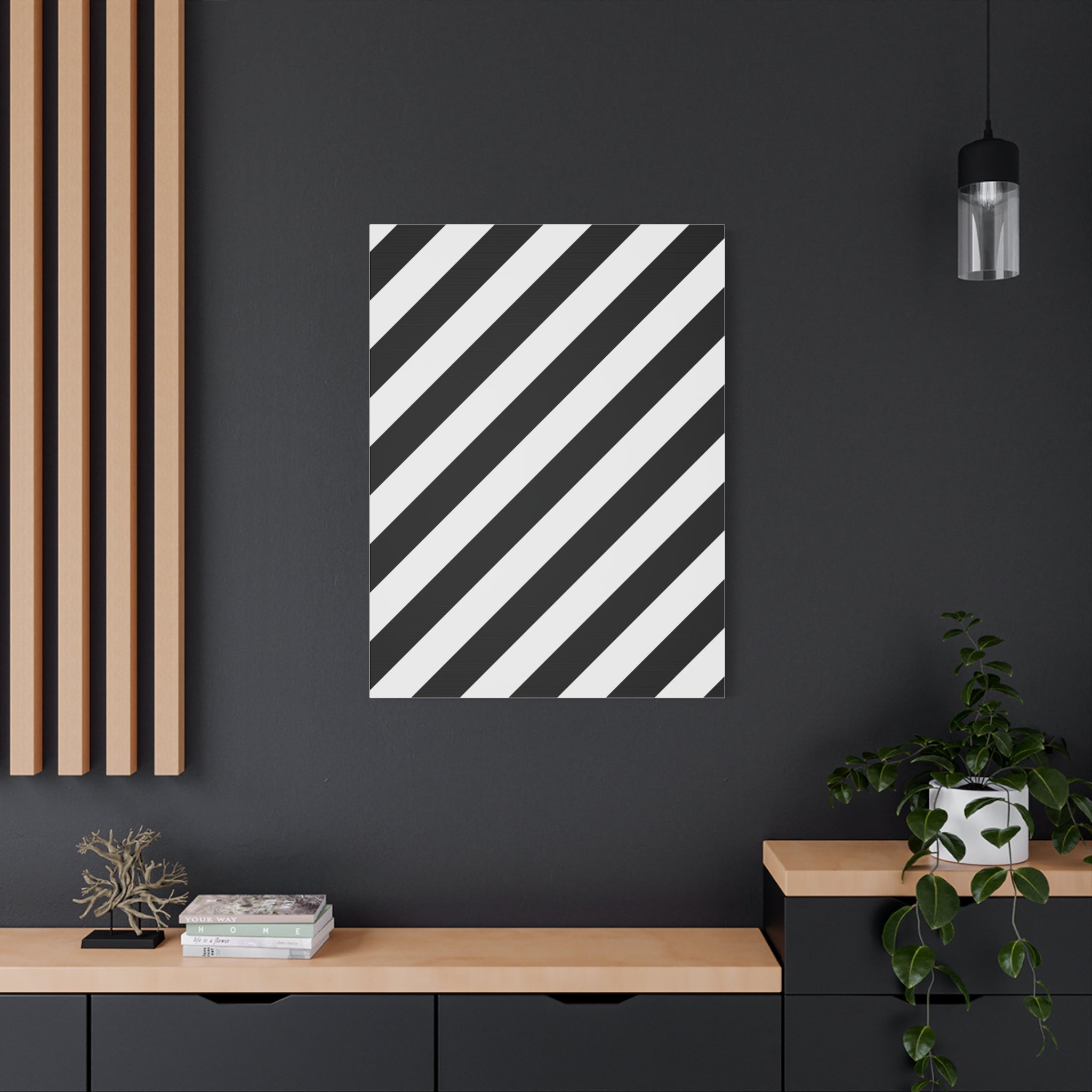 Modern Black & White Diagonal Stripe Canvas Art