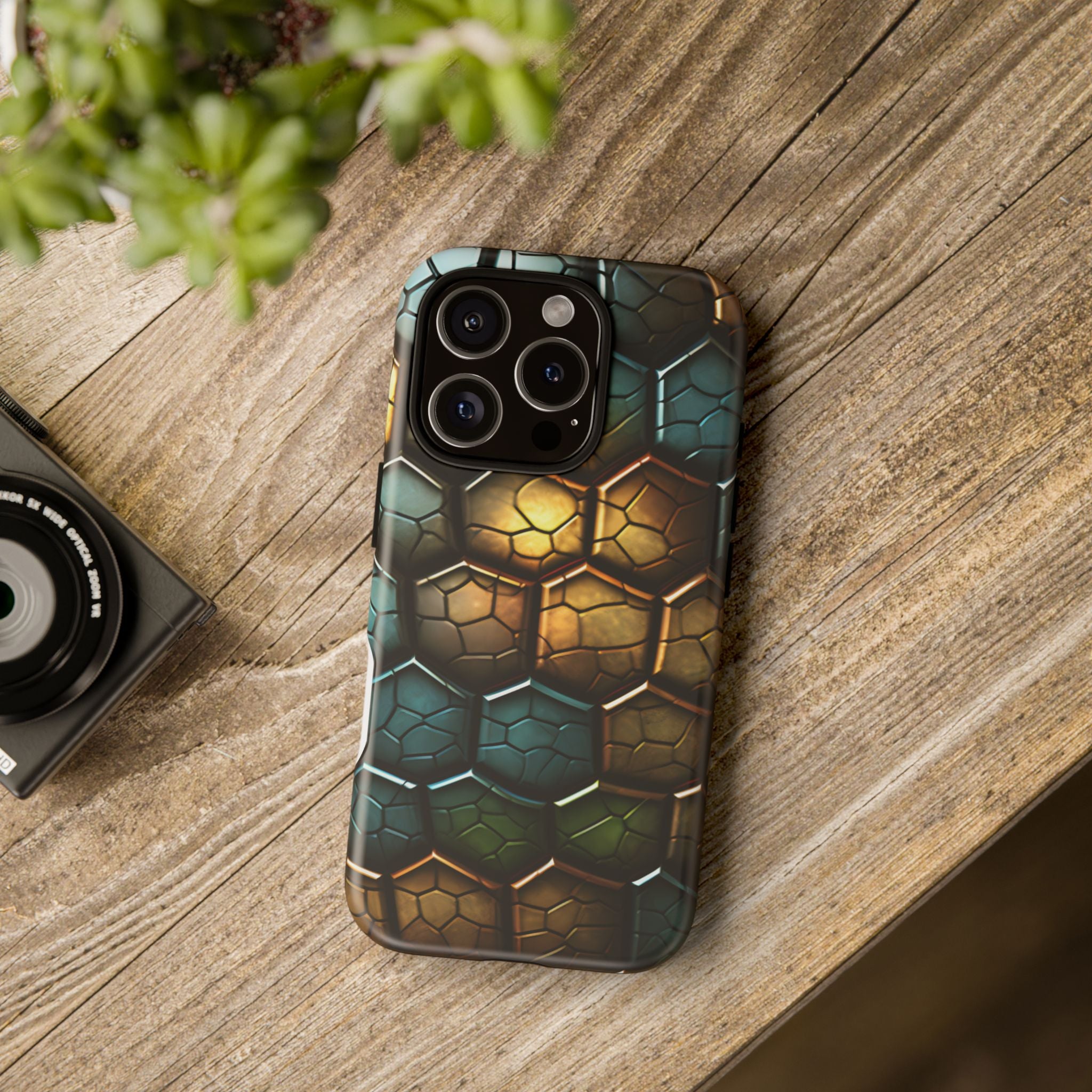 HexaScale iPhone Case: Teal & Bronze