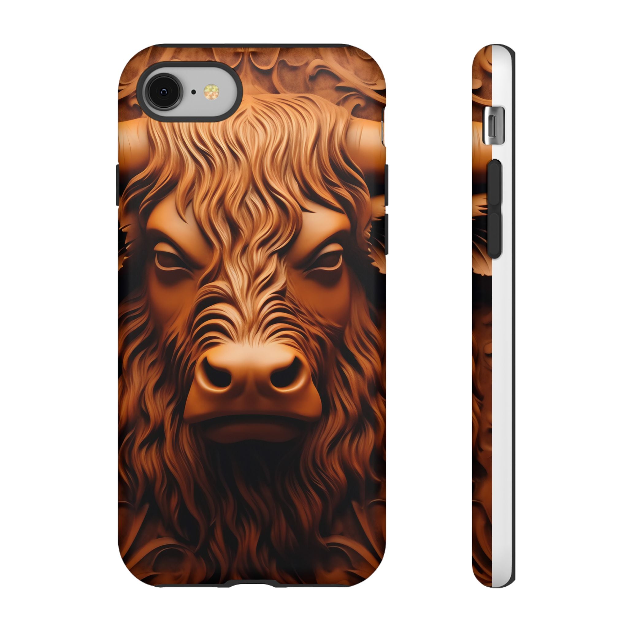 Bull Head Wood Carving iPhone Case - Rugged Texture