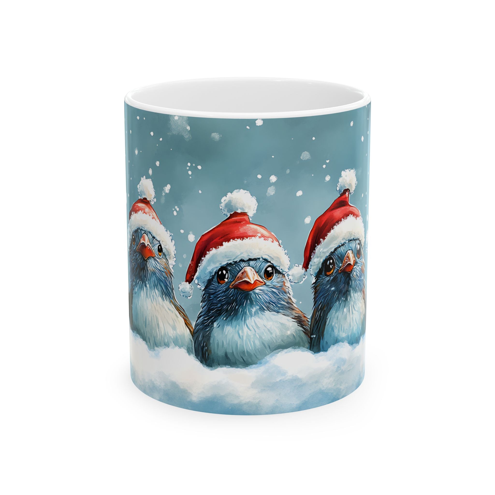 5 Cute Birds in Santa Hats Mug