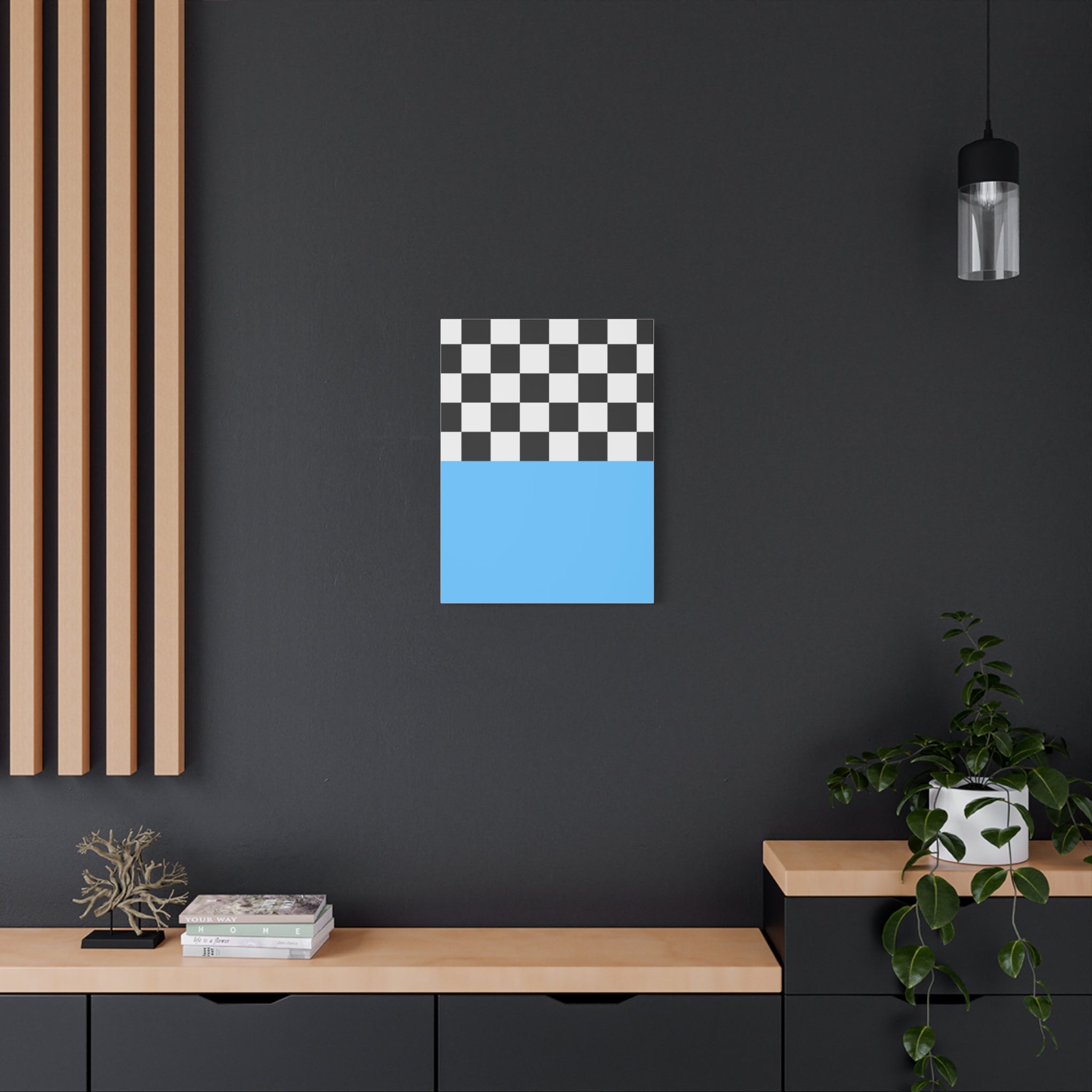 Checkered & Blue Abstract Matte Canvas Art