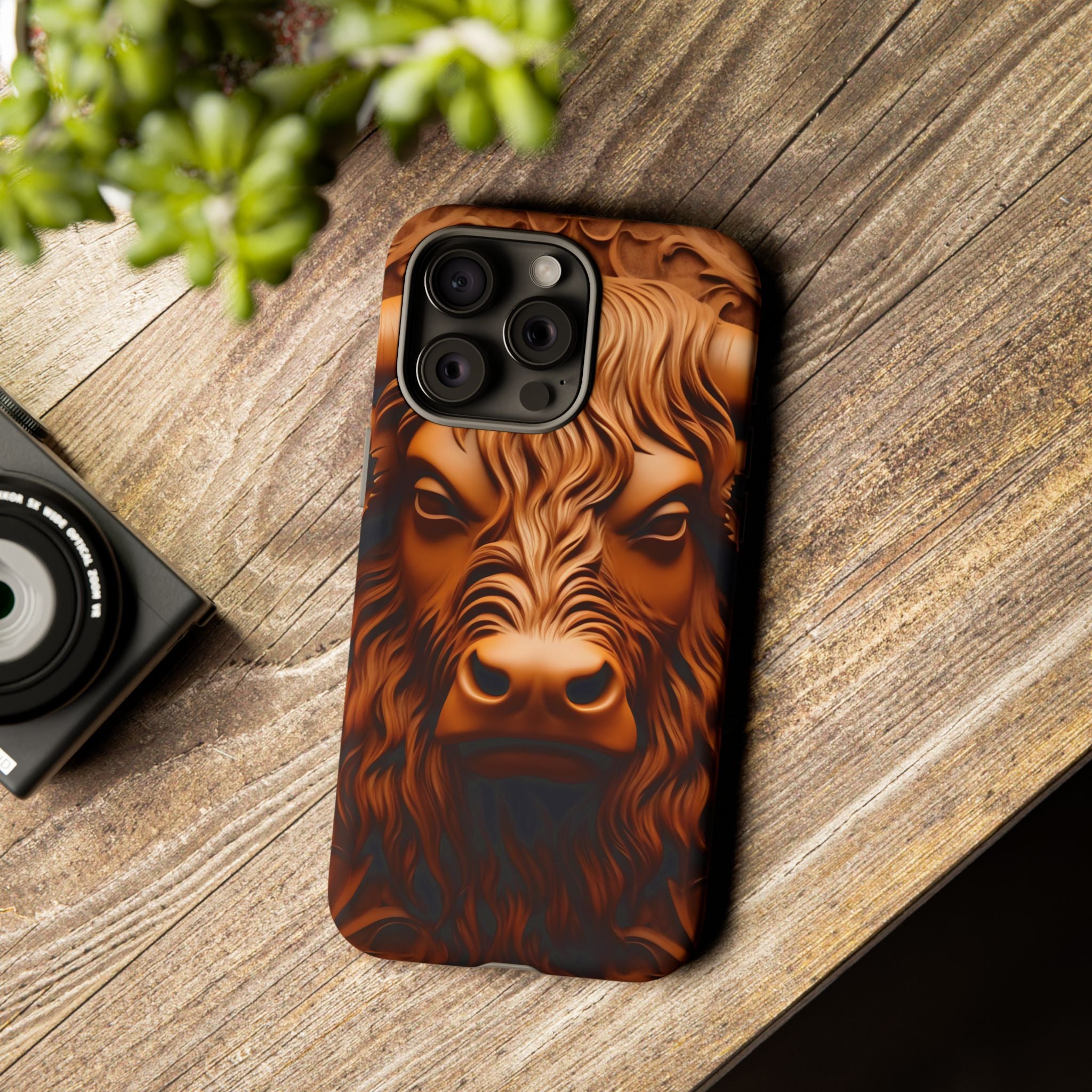 Bull Head Wood Carving iPhone Case - Rugged Texture