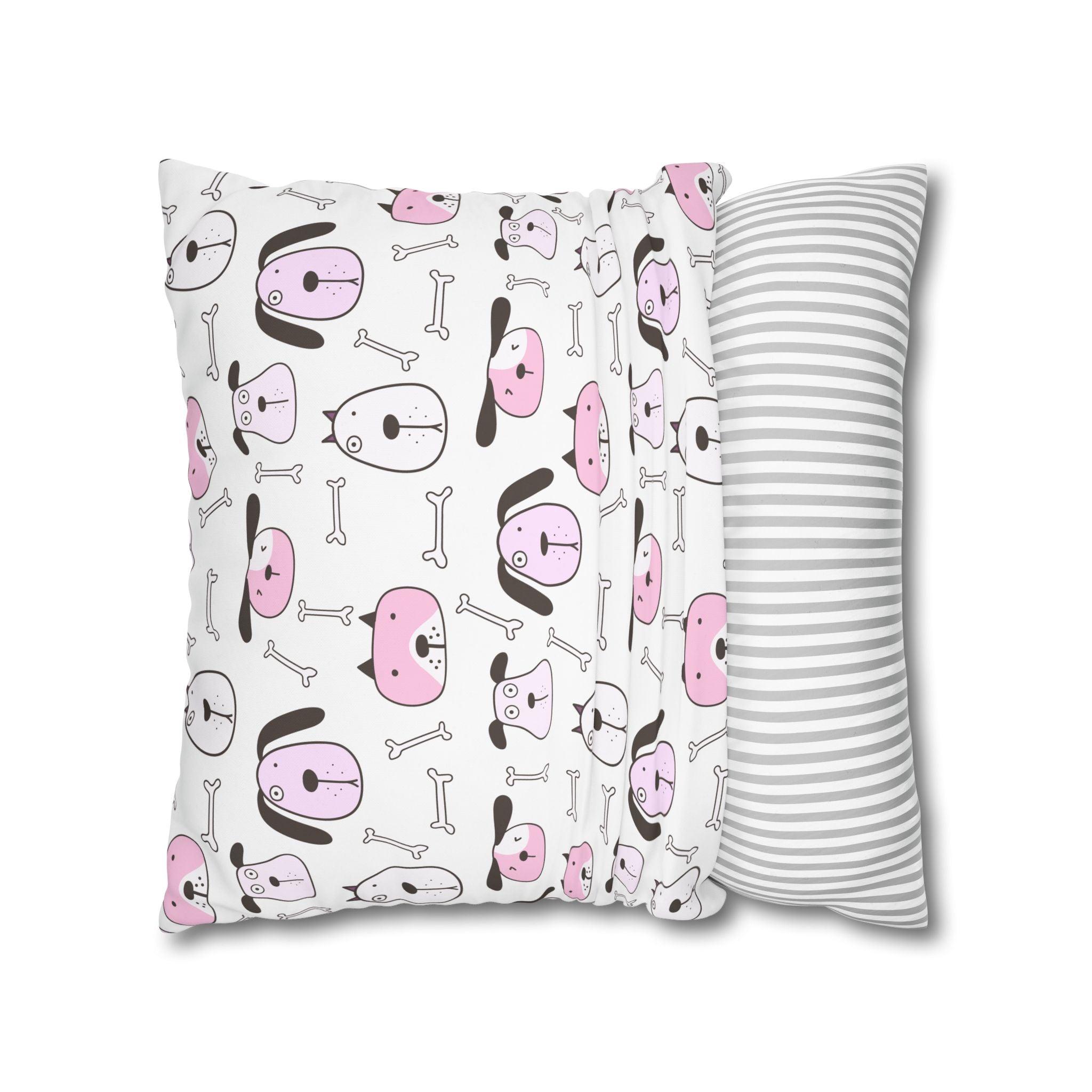 Cute Dog Bone Pillowcase - Pink & White