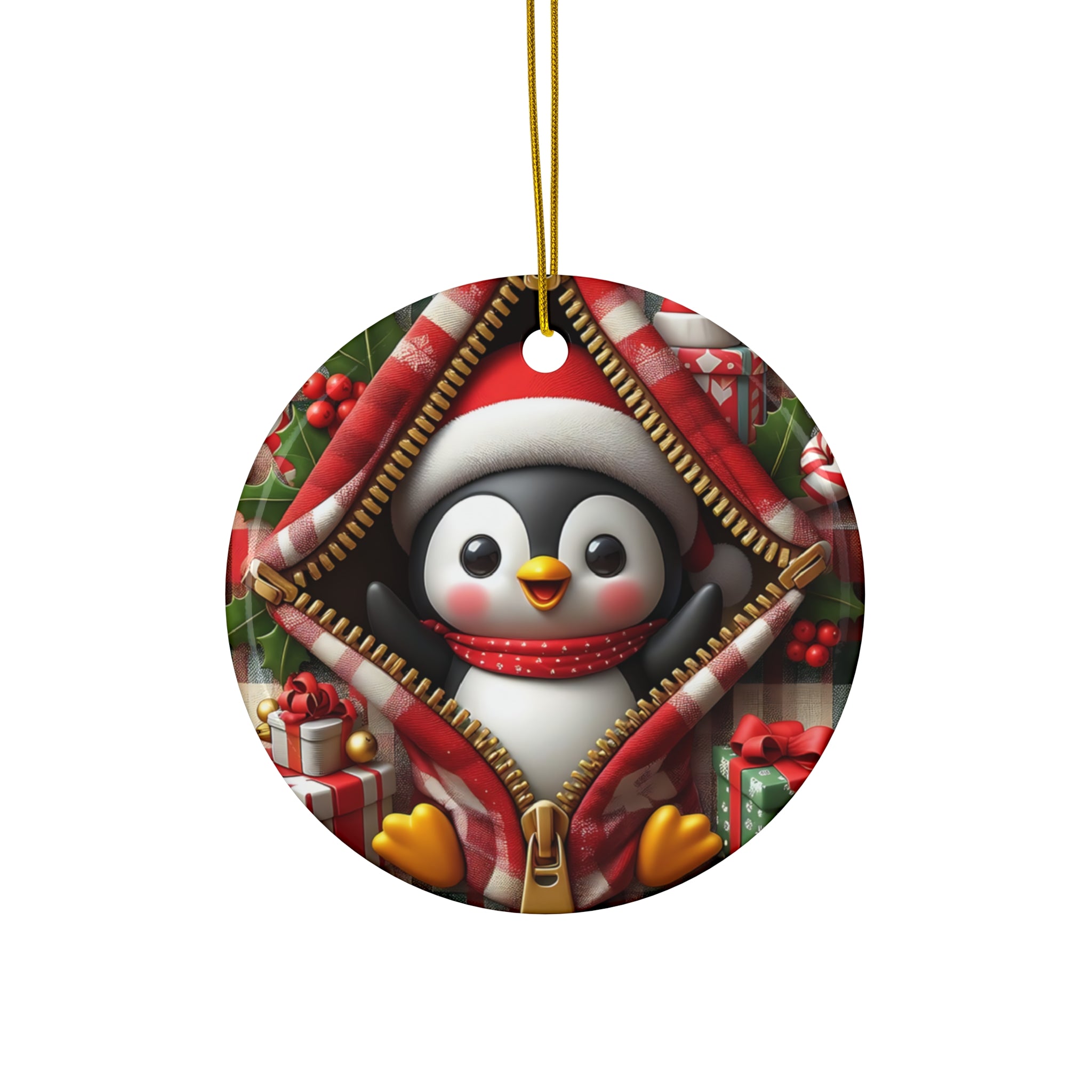 Cozy Penguin Christmas Ceramic Ornament