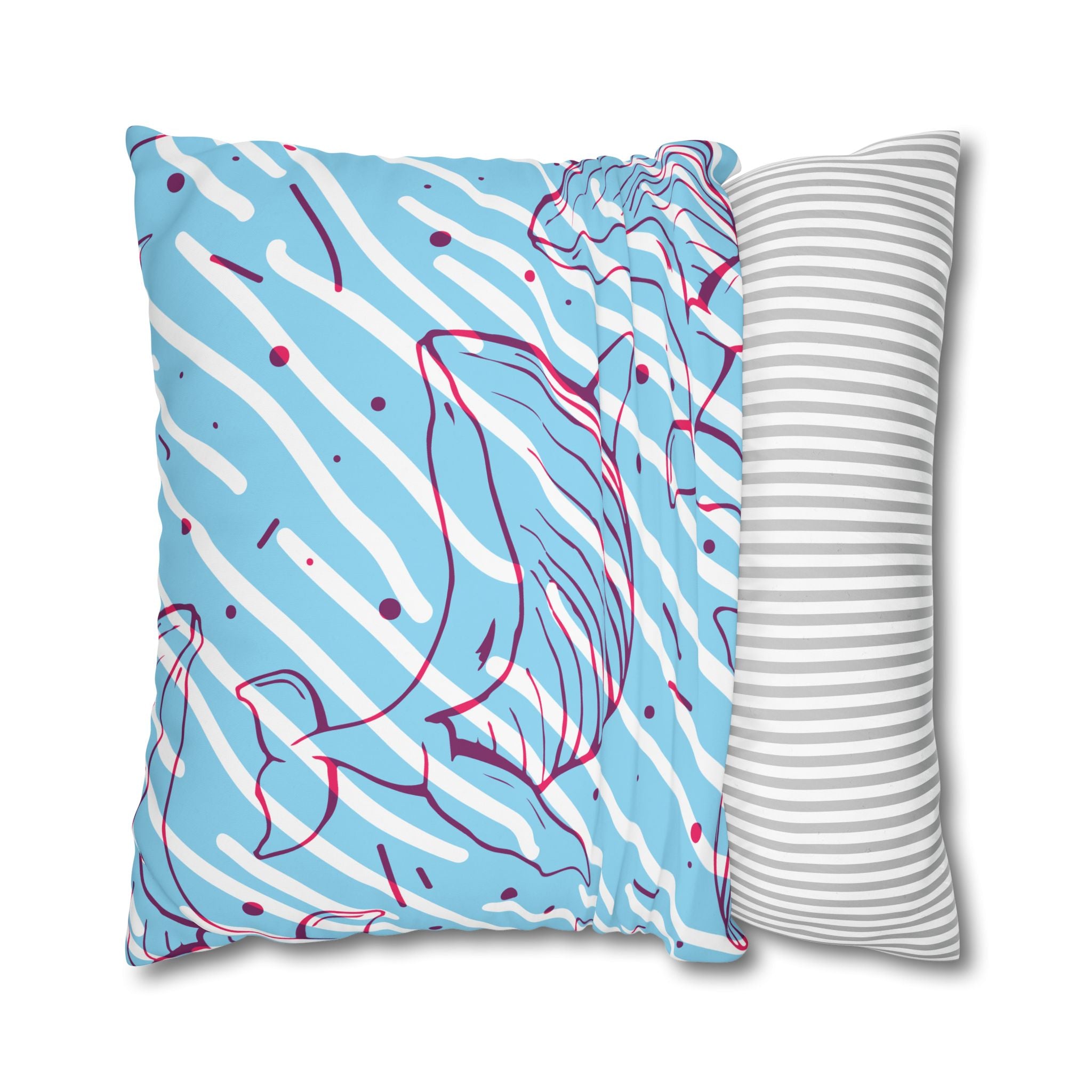 90s Whale Pillowcase - Pastel Blue