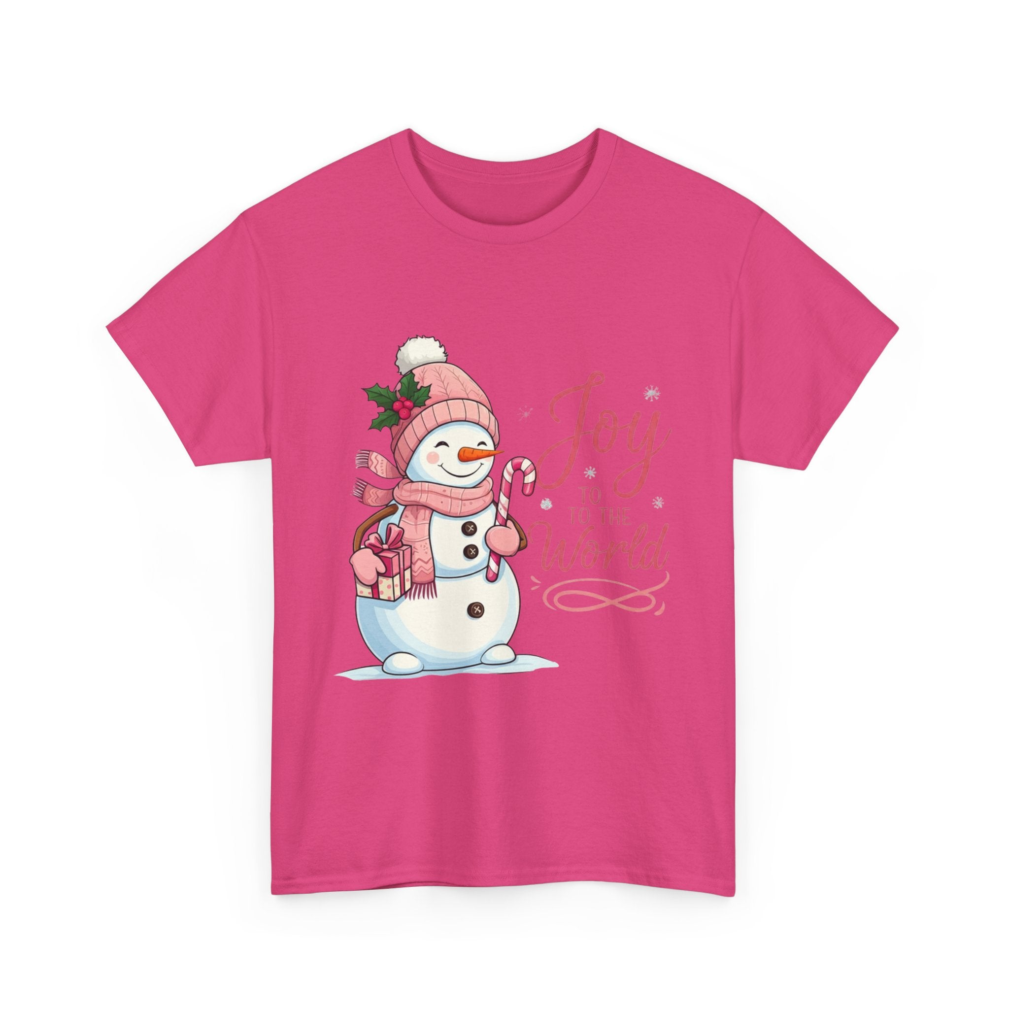 Pink Snowman Joy to the World Xmas Tee