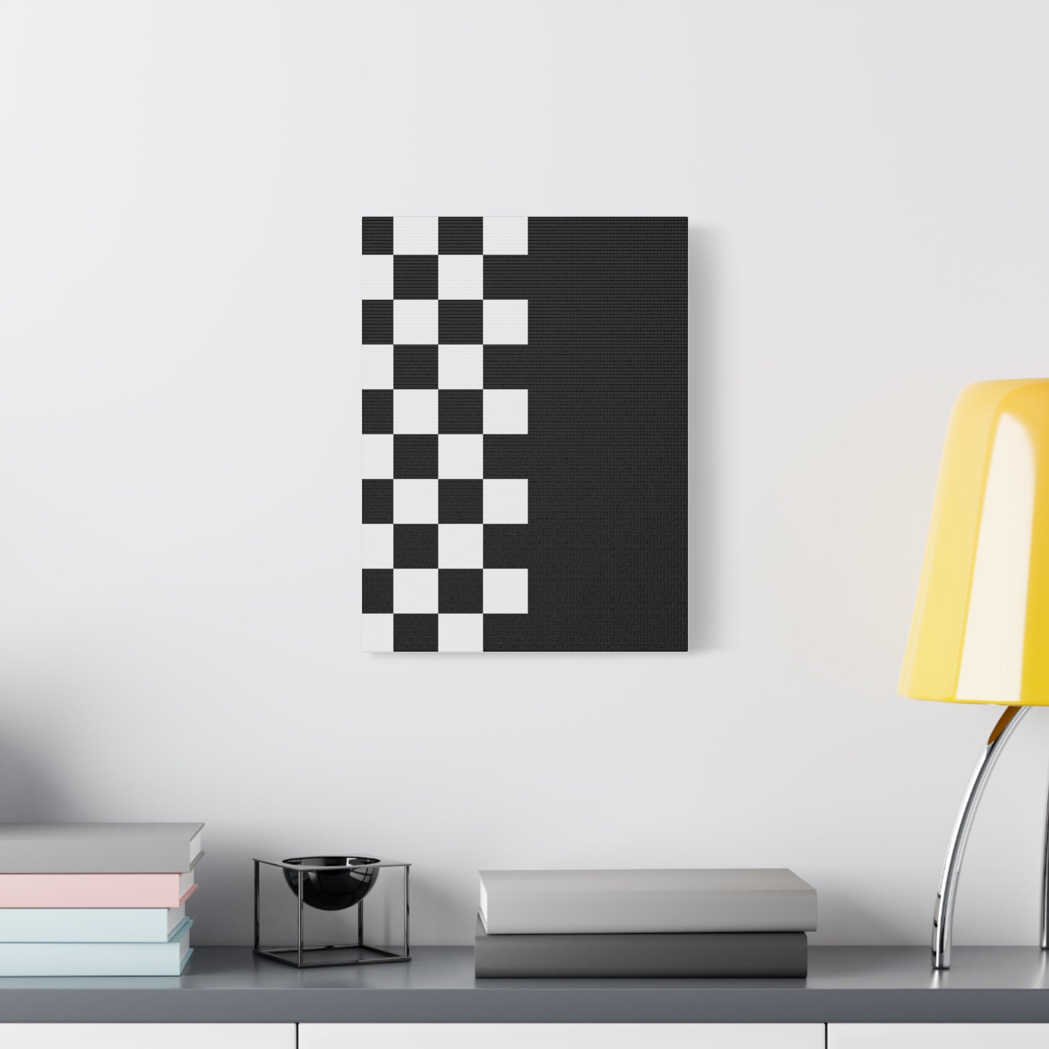 Abstract Black & White Checkered Canvas Art